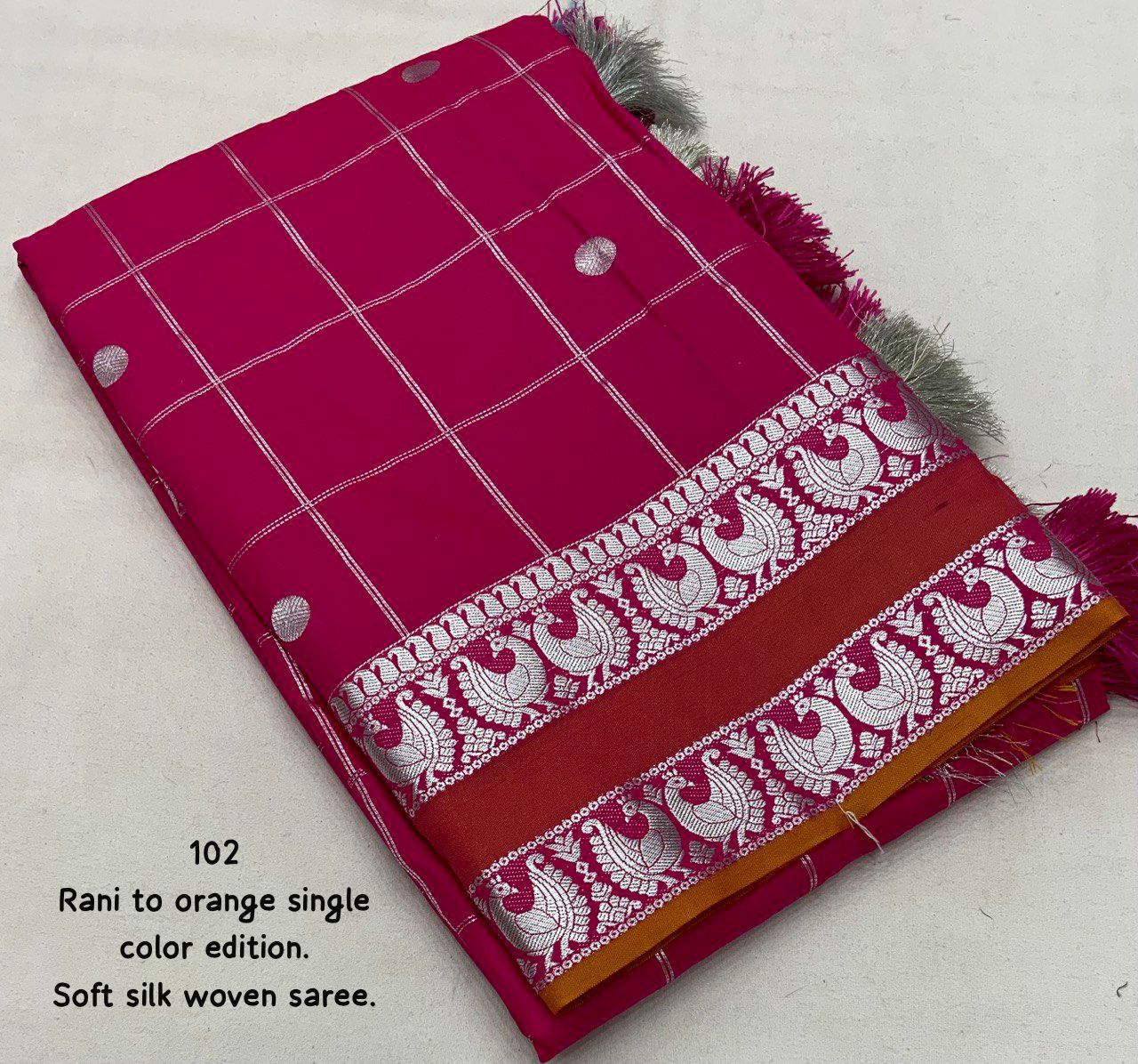 Premium  Banarsi Silk Saree With Zari Woven Chex Design And Bentex Style Border