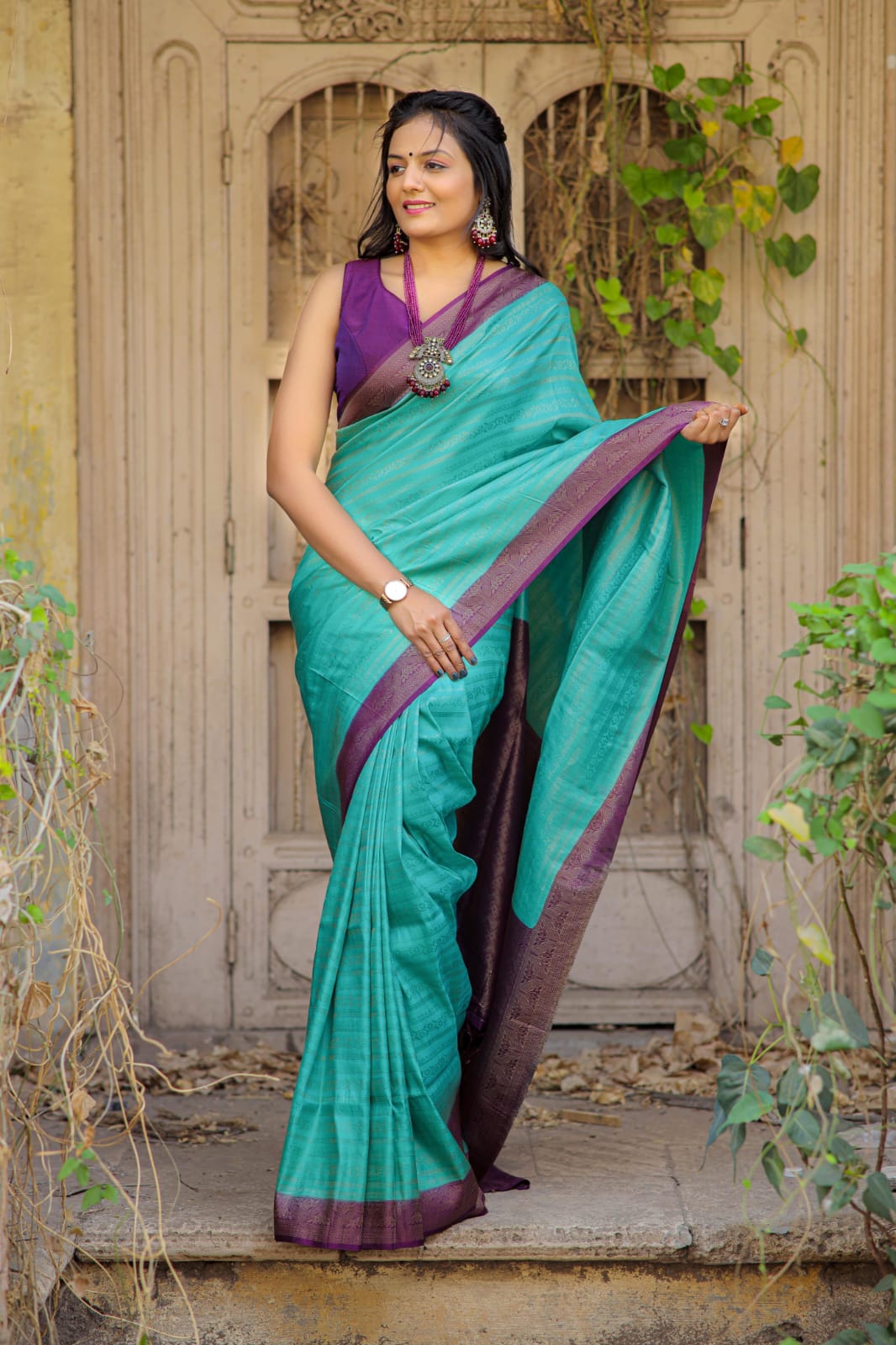 Green Color Kubera Pattu Silk Saree With Rich Pallu Jacquard Work