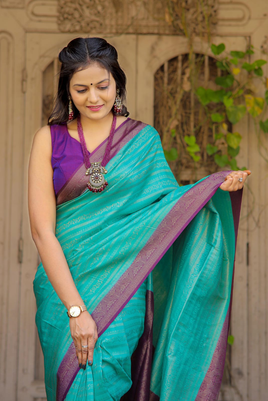 Green Color Kubera Pattu Silk Saree With Rich Pallu Jacquard Work