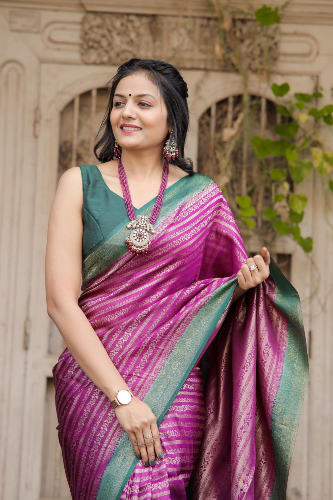 Wine Color Kubera Pattu Silk Saree With Rich Pallu Jacquard Work