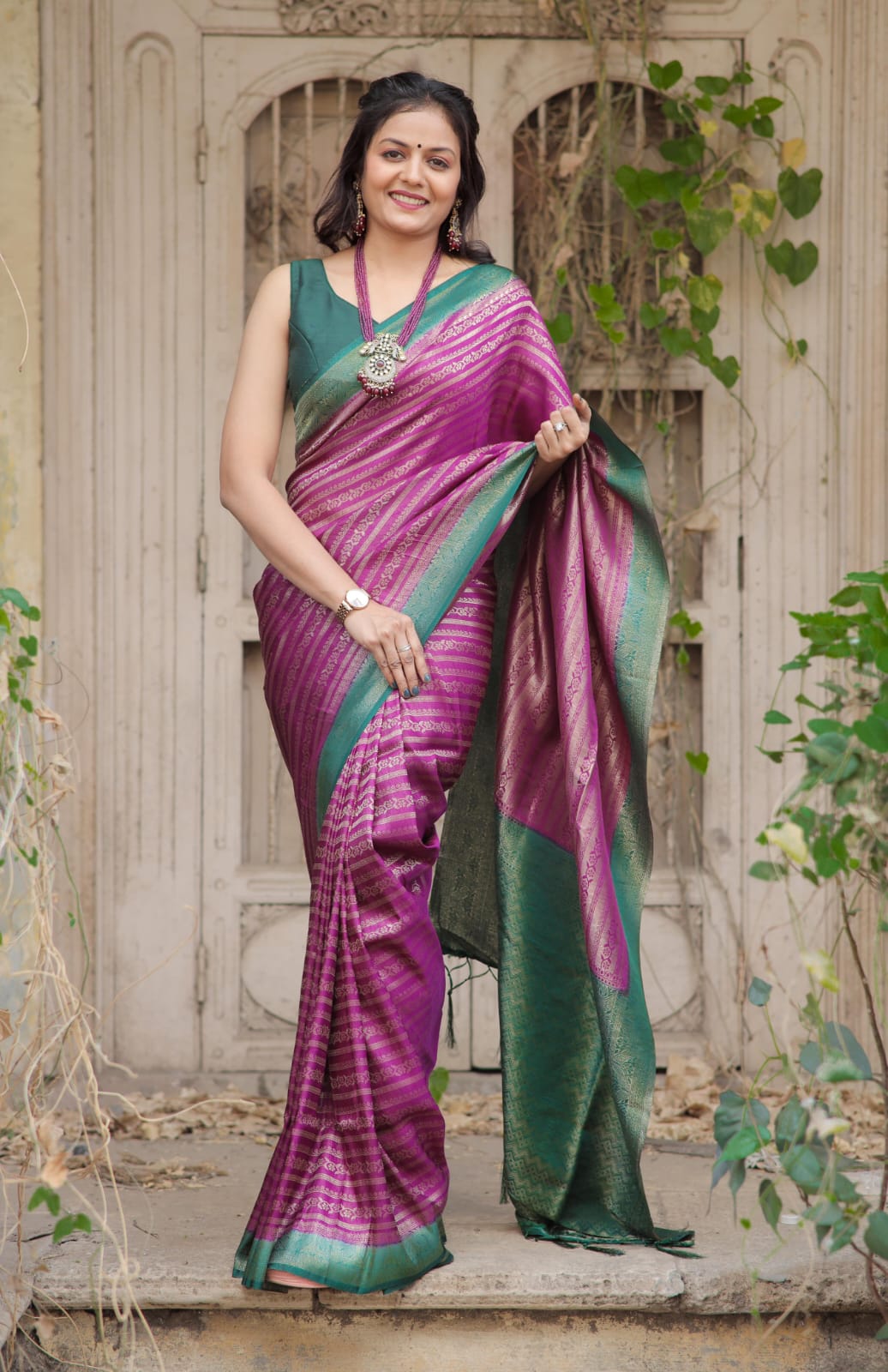 Wine Color Kubera Pattu Silk Saree With Rich Pallu Jacquard Work