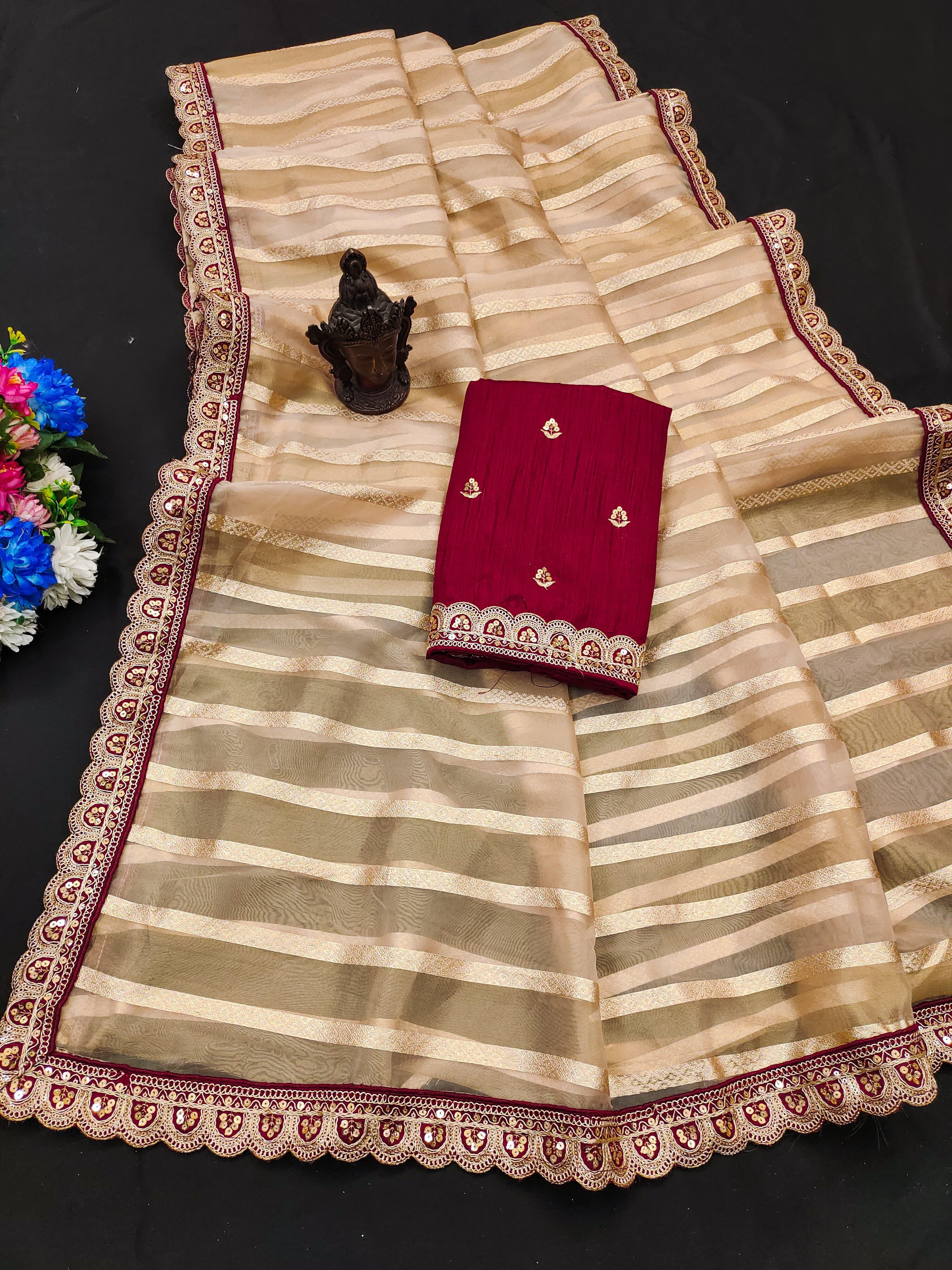 Premium Organza Silk Saree With Heavy Work Border