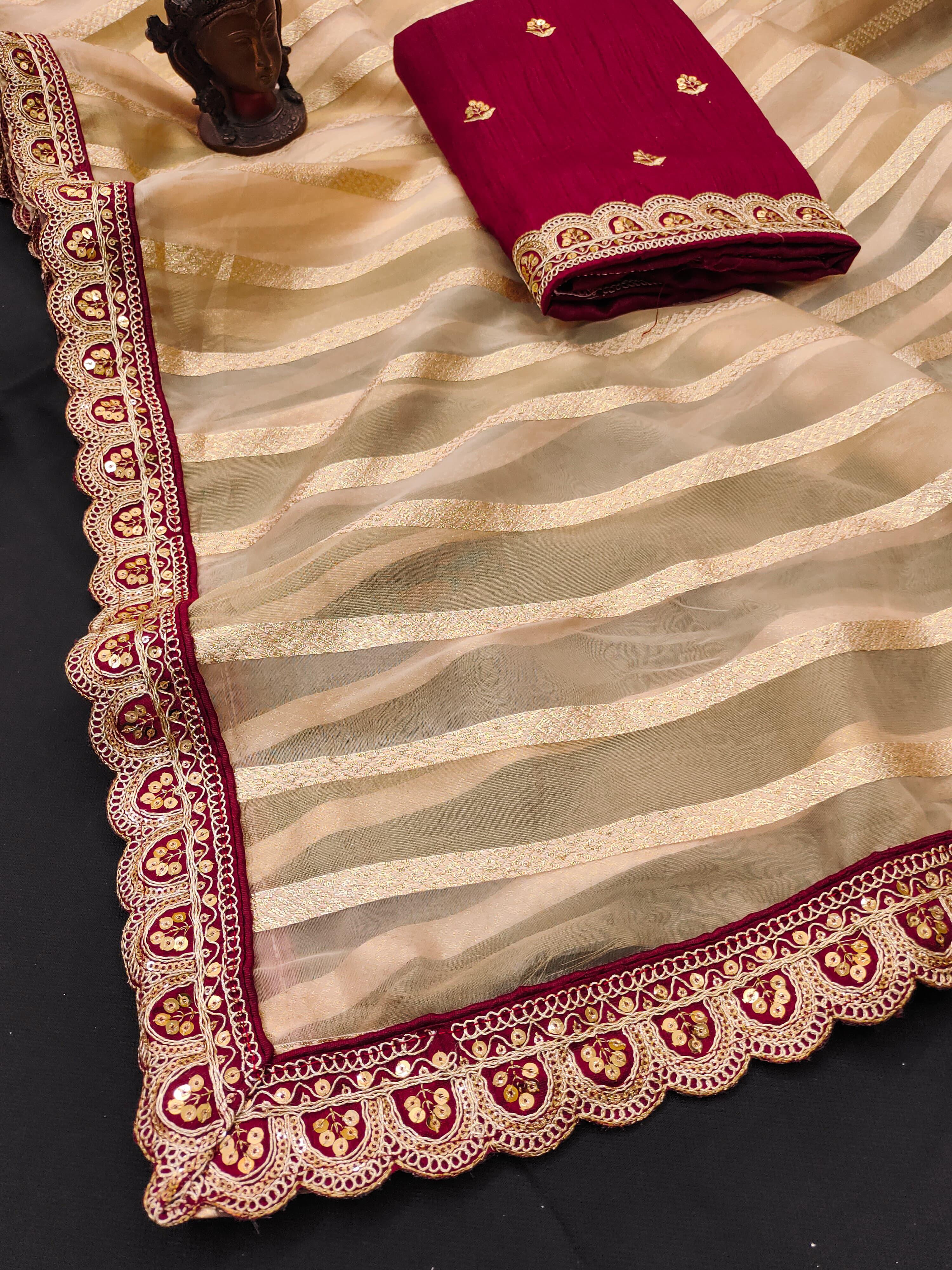 Premium Organza Silk Saree With Heavy Work Border