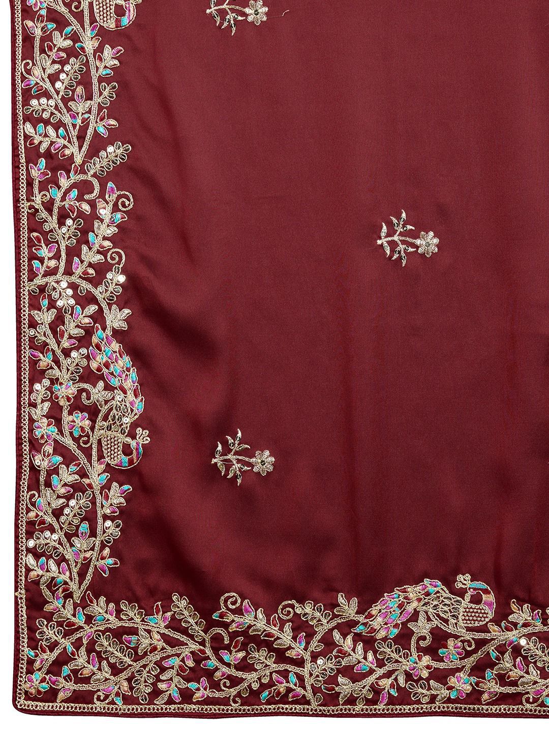 Maroon Color Premium Soft Rangoli Silk Fabric With C Pallu Embroidered Work