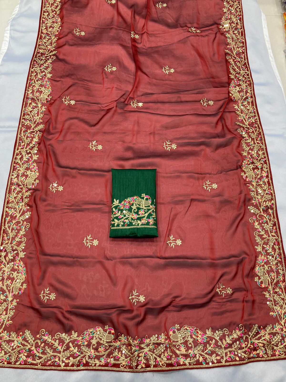 Maroon Color Premium Soft Rangoli Silk Fabric With C Pallu Embroidered Work