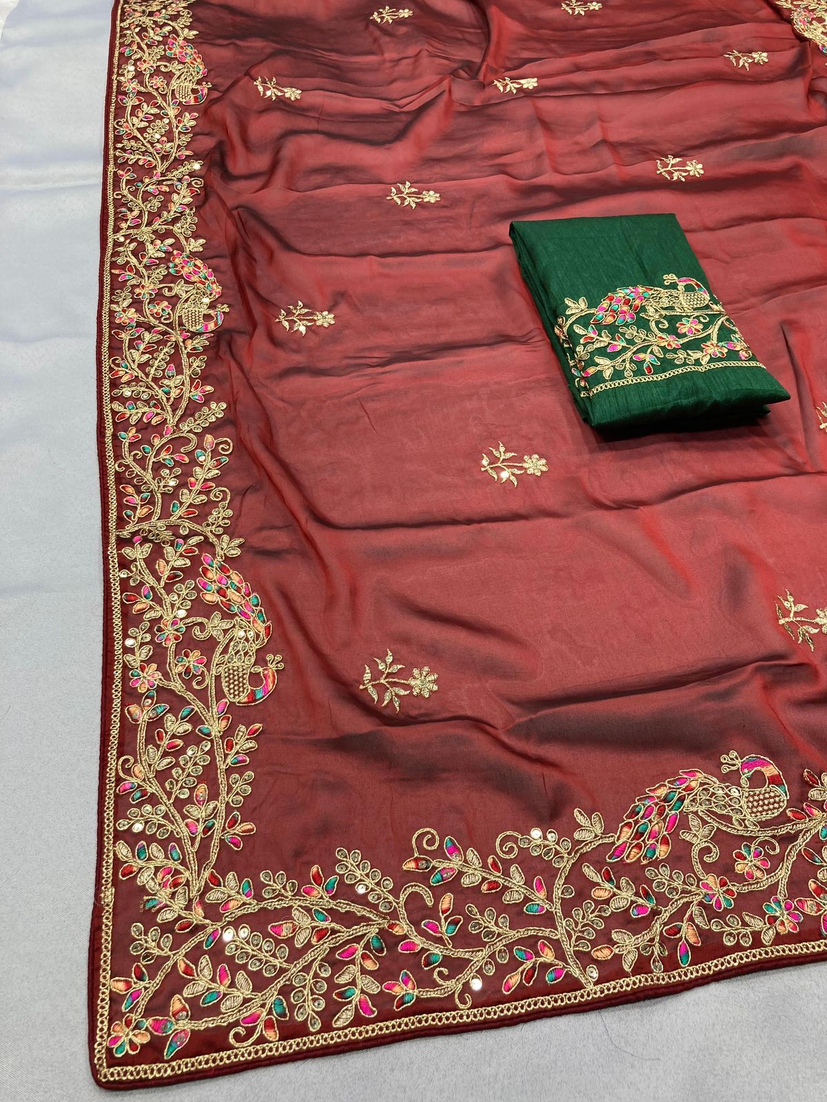 Maroon Color Premium Soft Rangoli Silk Fabric With C Pallu Embroidered Work