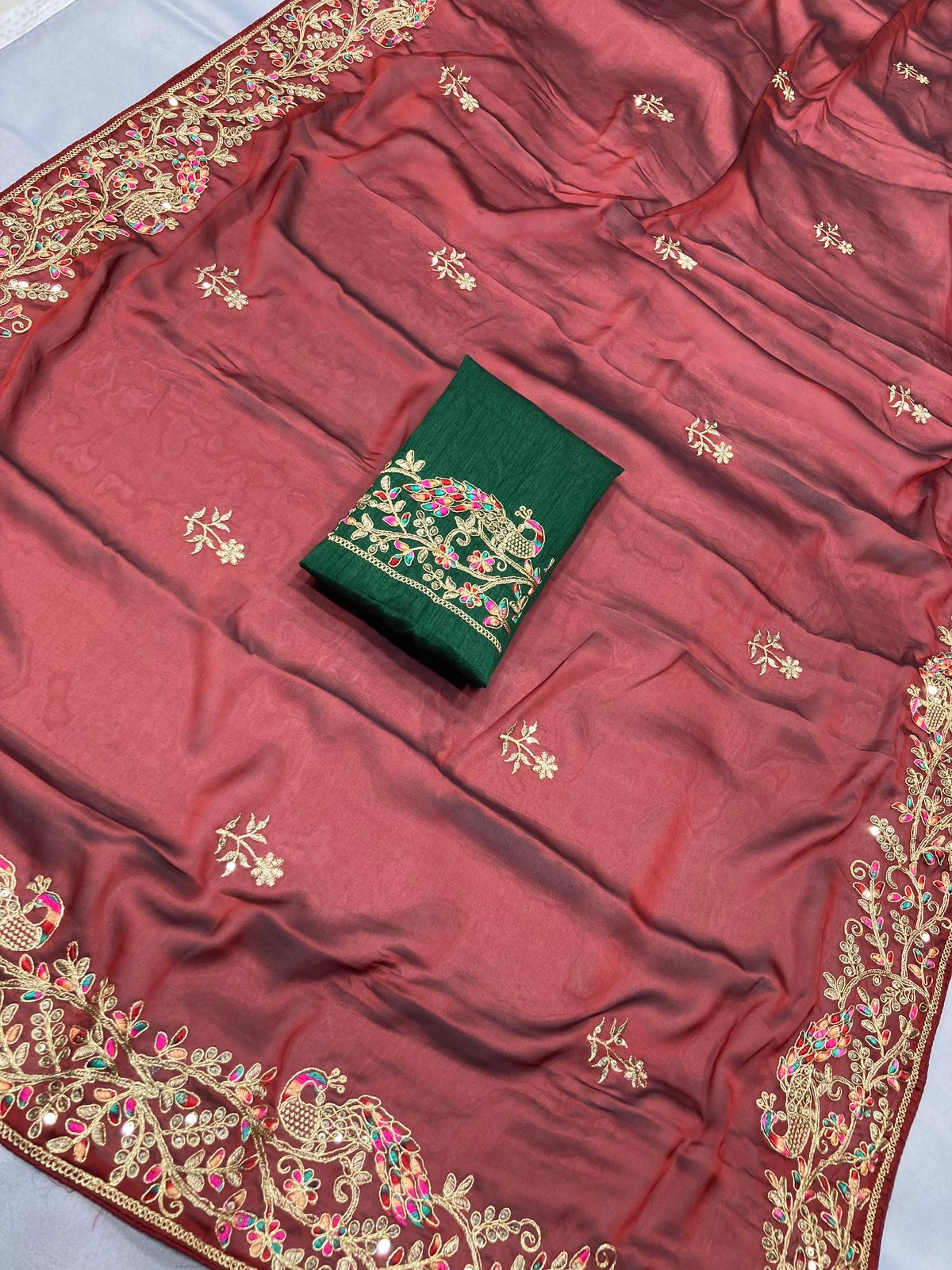 Maroon Color Premium Soft Rangoli Silk Fabric With C Pallu Embroidered Work