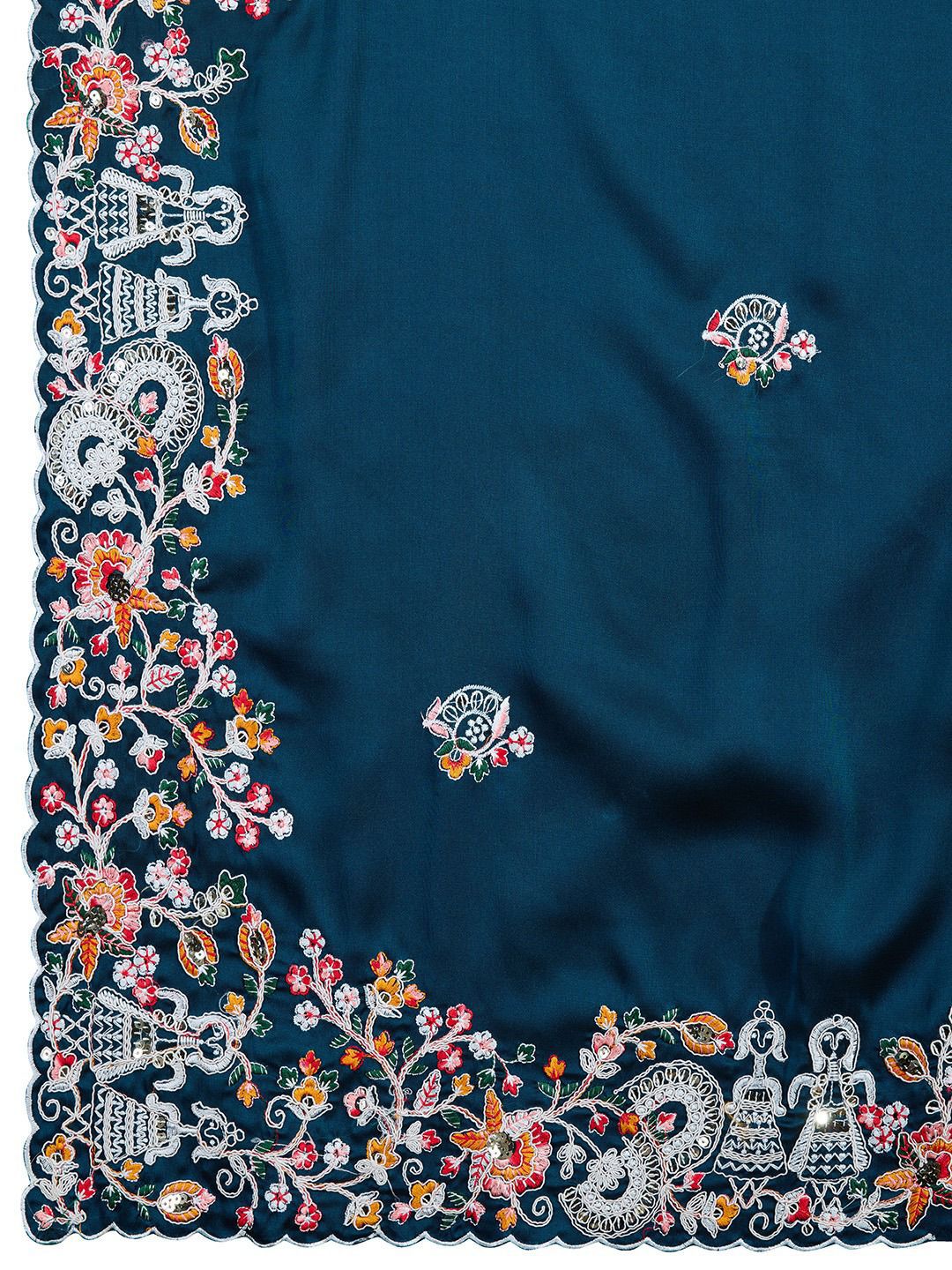 Blue Color Premium Soft Rangoli Silk Fabric With C Pallu Embroidered Work