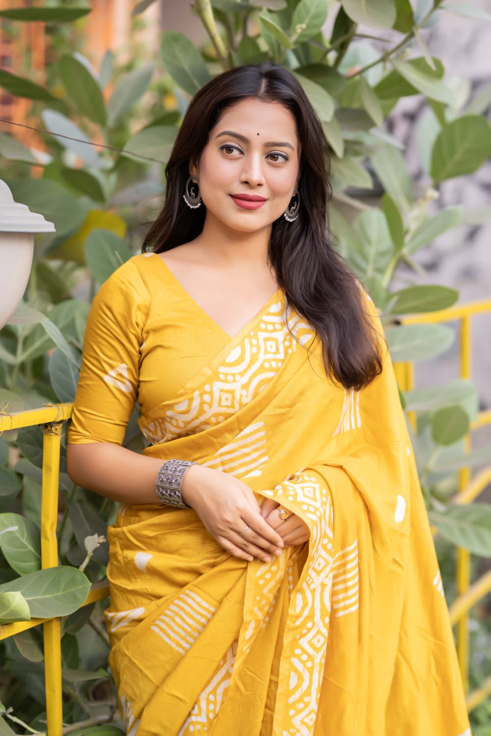 Yellow Color Premium Chanderi Cotton Batik Printed Saree