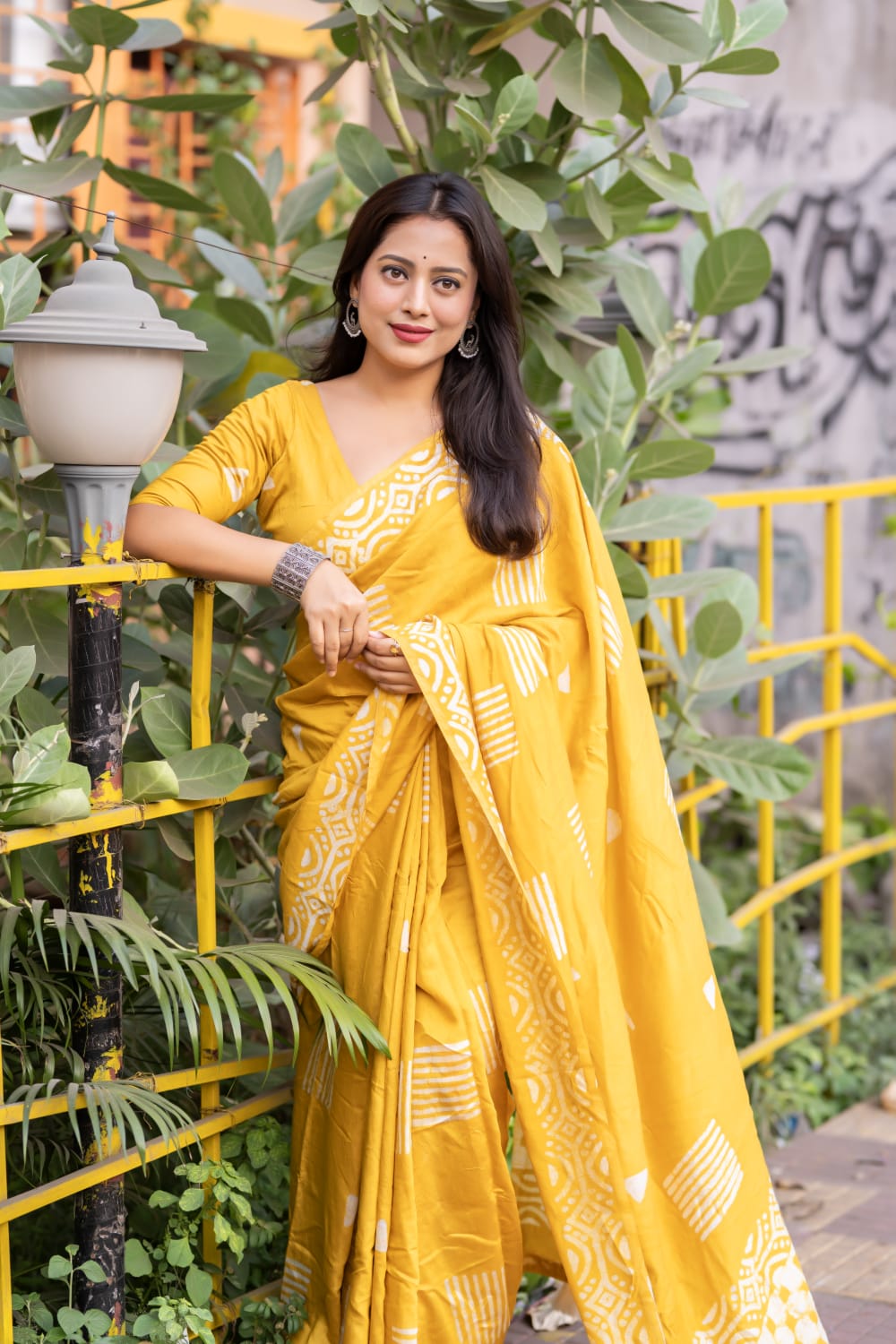 Yellow Color Premium Chanderi Cotton Batik Printed Saree