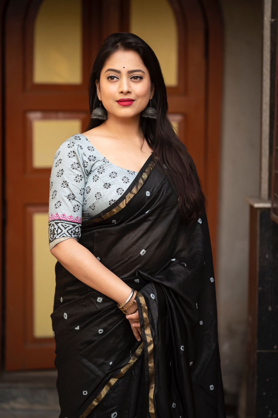 Black Color Soft Pure Chanderi Cotton Saree With Block Printed Shibori Butta and Block Print Pallu