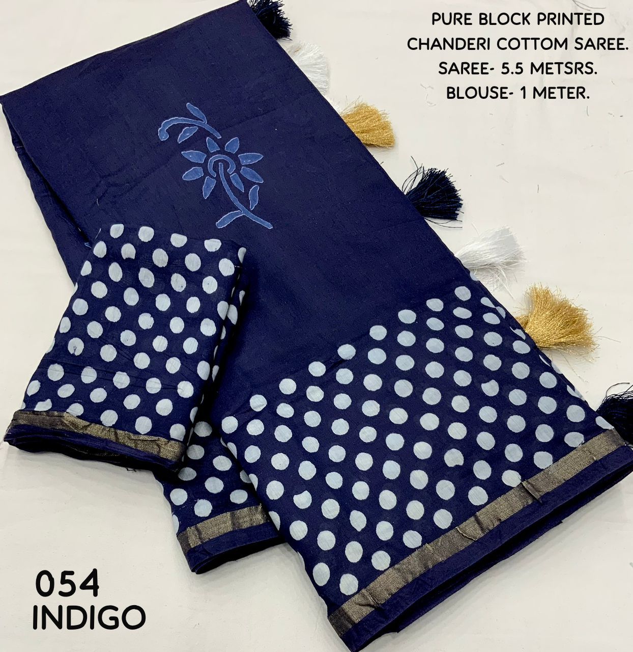 Blue Color Soft Pure Chanderi Cotton Saree With Hand Block Batlik Prints