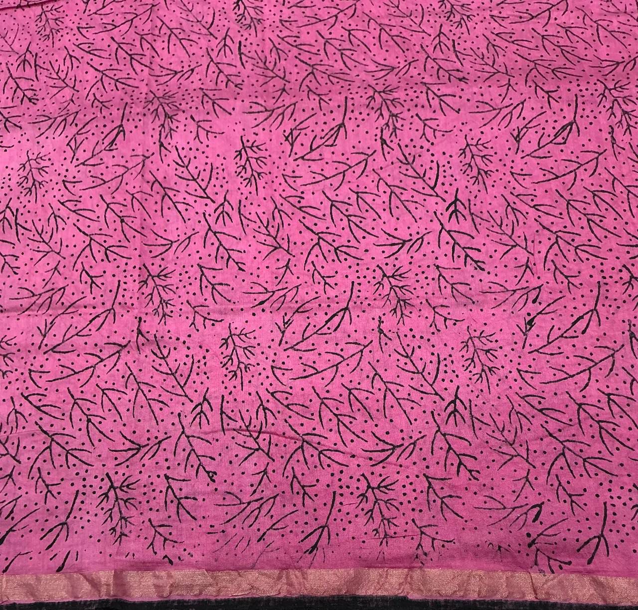 Barbie Pink Color Premium Cotton Leheriya Batik Saree With Ajrakh Pallu