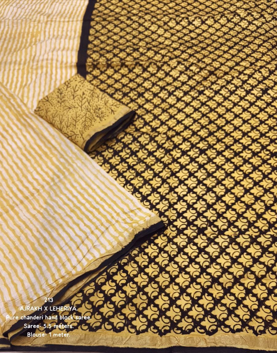 Light Yellow Color Premium Cotton Leheriya Batik Saree With Ajrakh Pallu