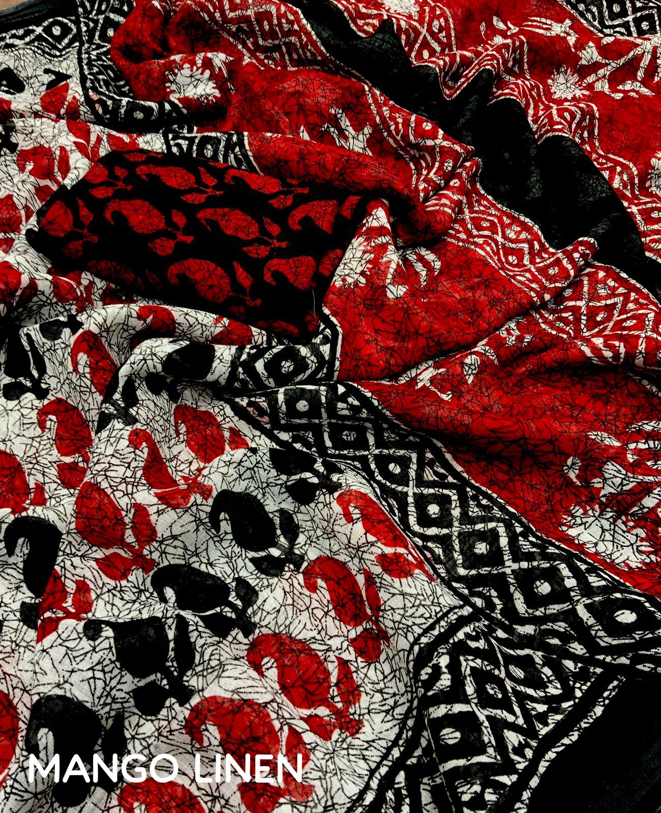 Black and Red Color Soft Linen Printed Saree