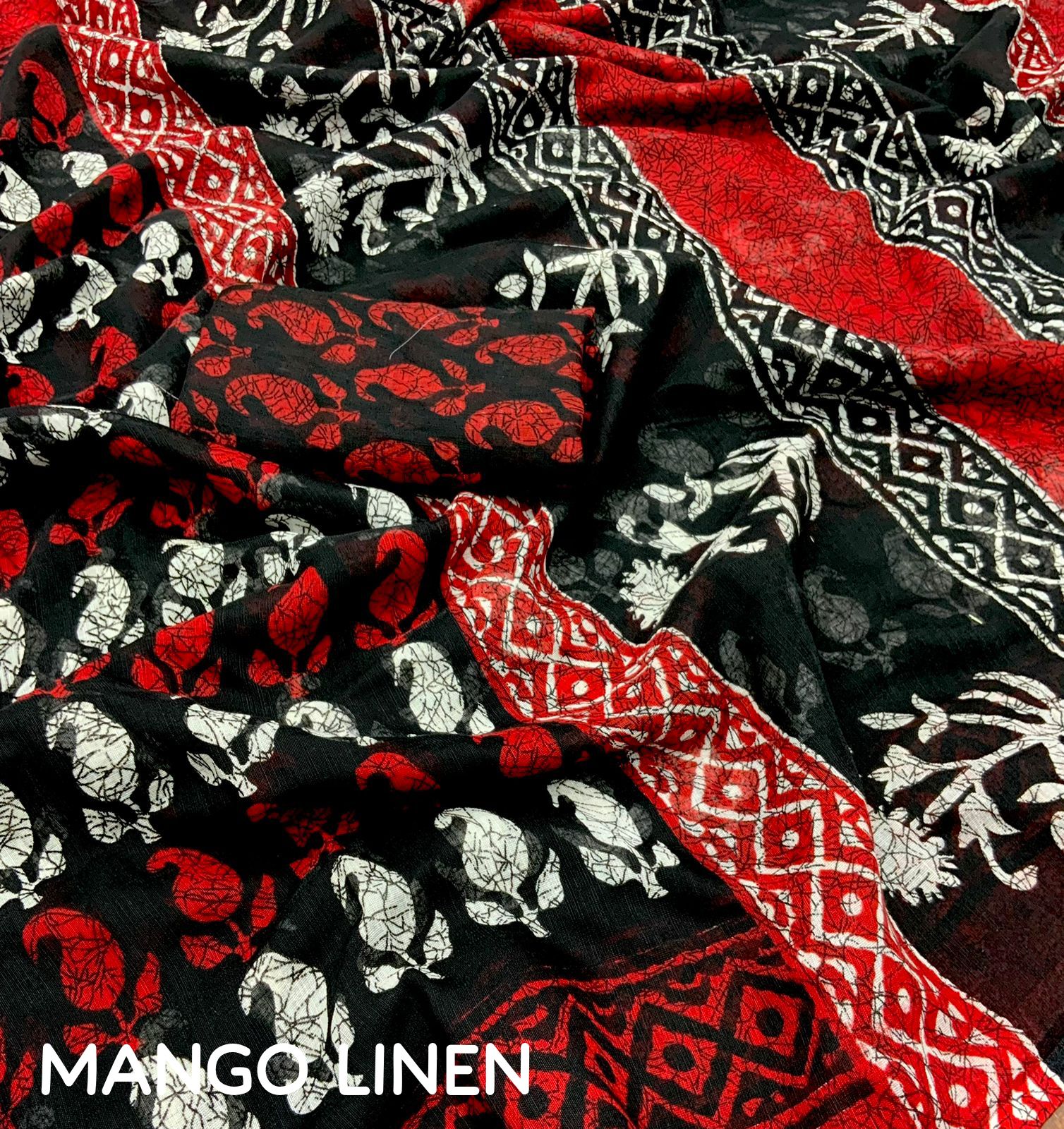 Black and Red Color Soft Linen Printed Saree