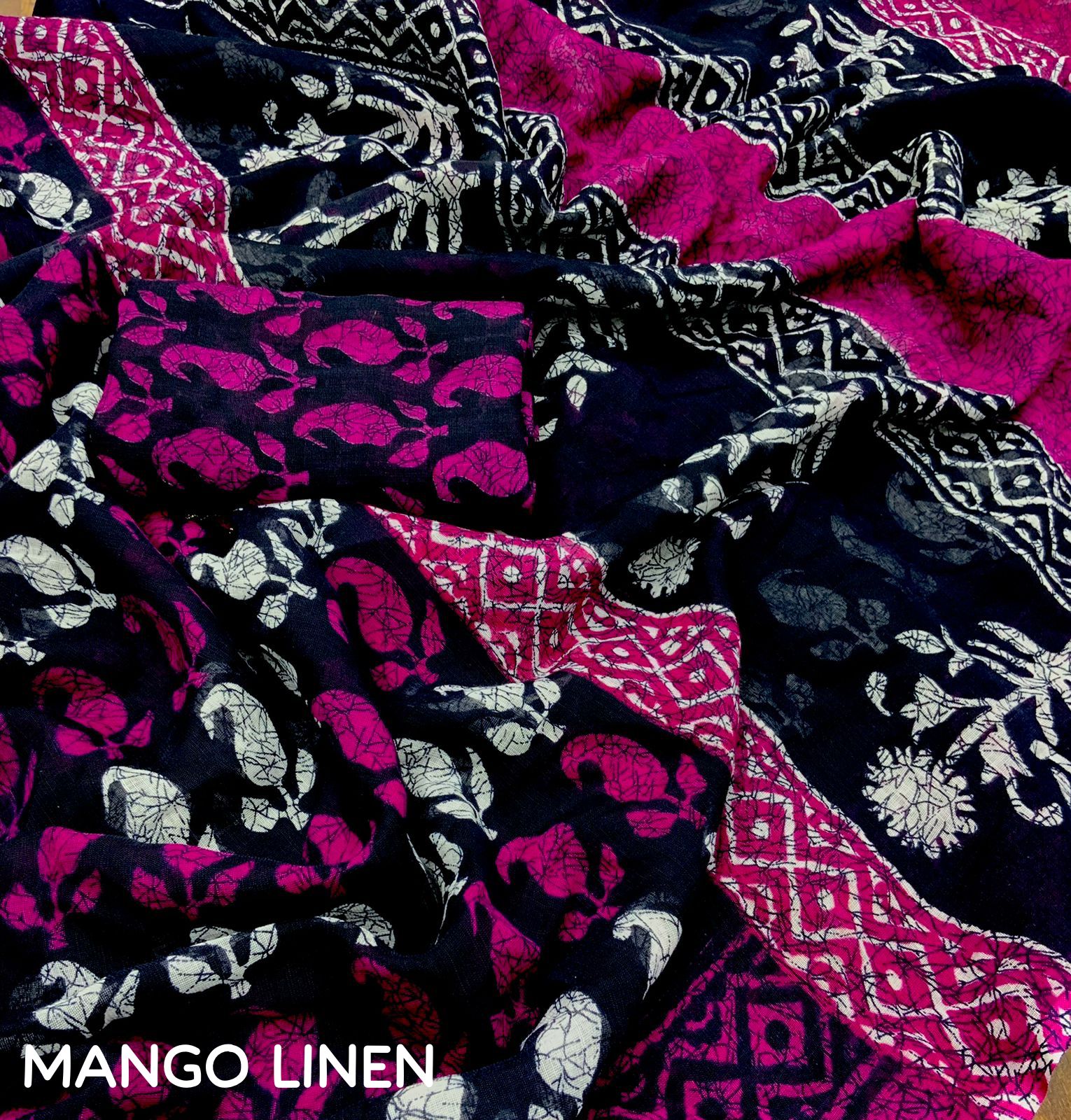 Black and Dark Pink Color Soft Linen Printed Saree