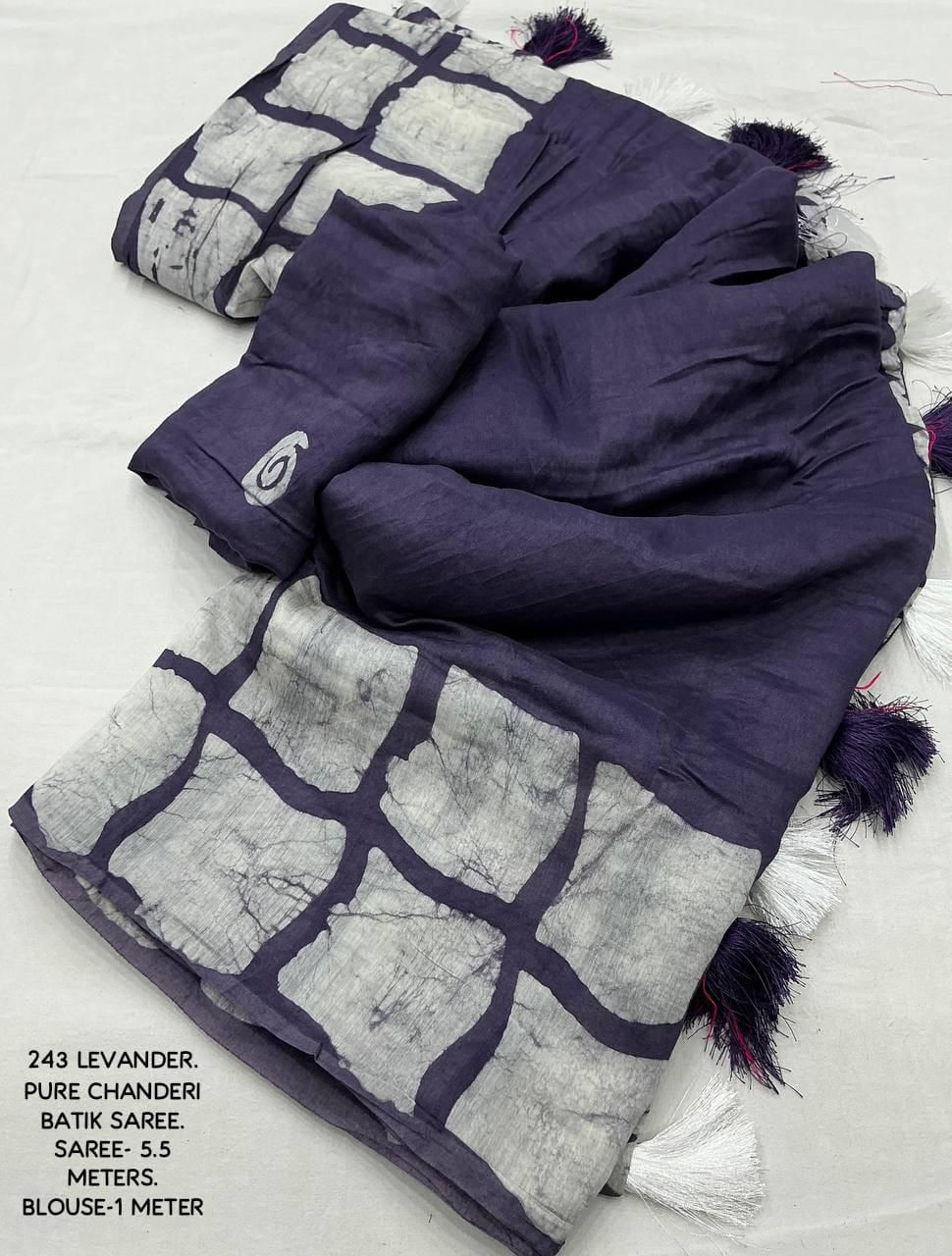 Purple Color Chanderi Cotton Saree With Gala Style Batik Prints On Both Side