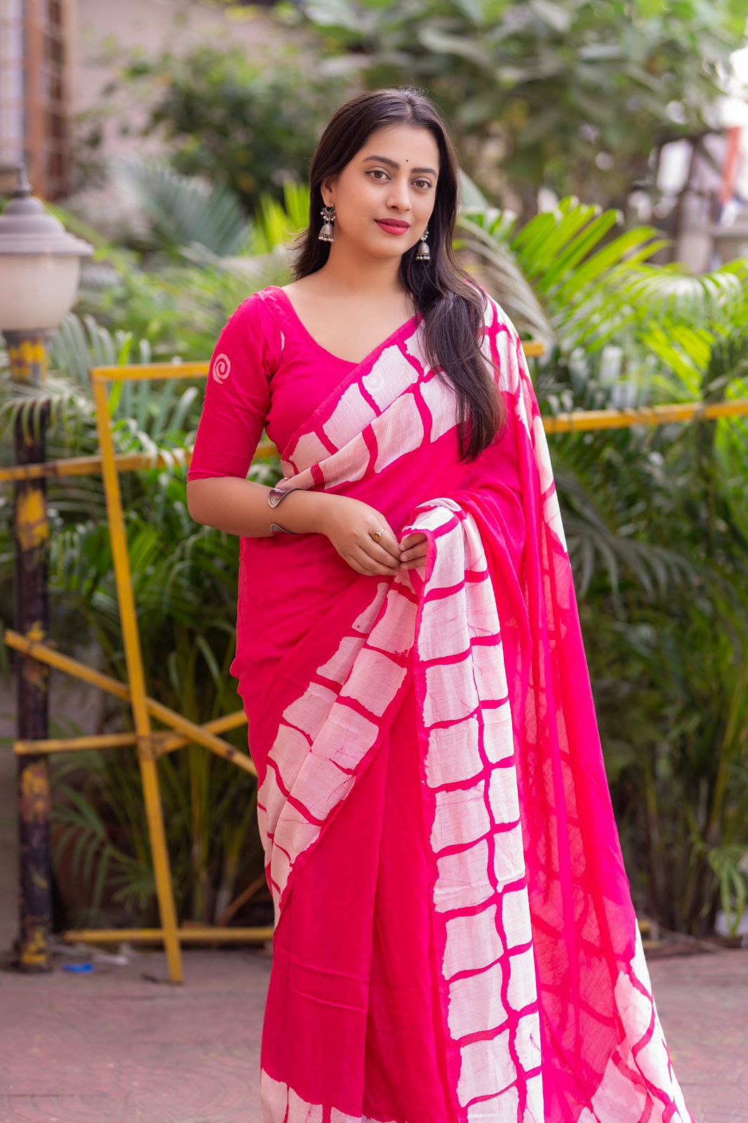 Pink Color Chanderi Cotton Saree With Gala Style Batik Prints On Both Side