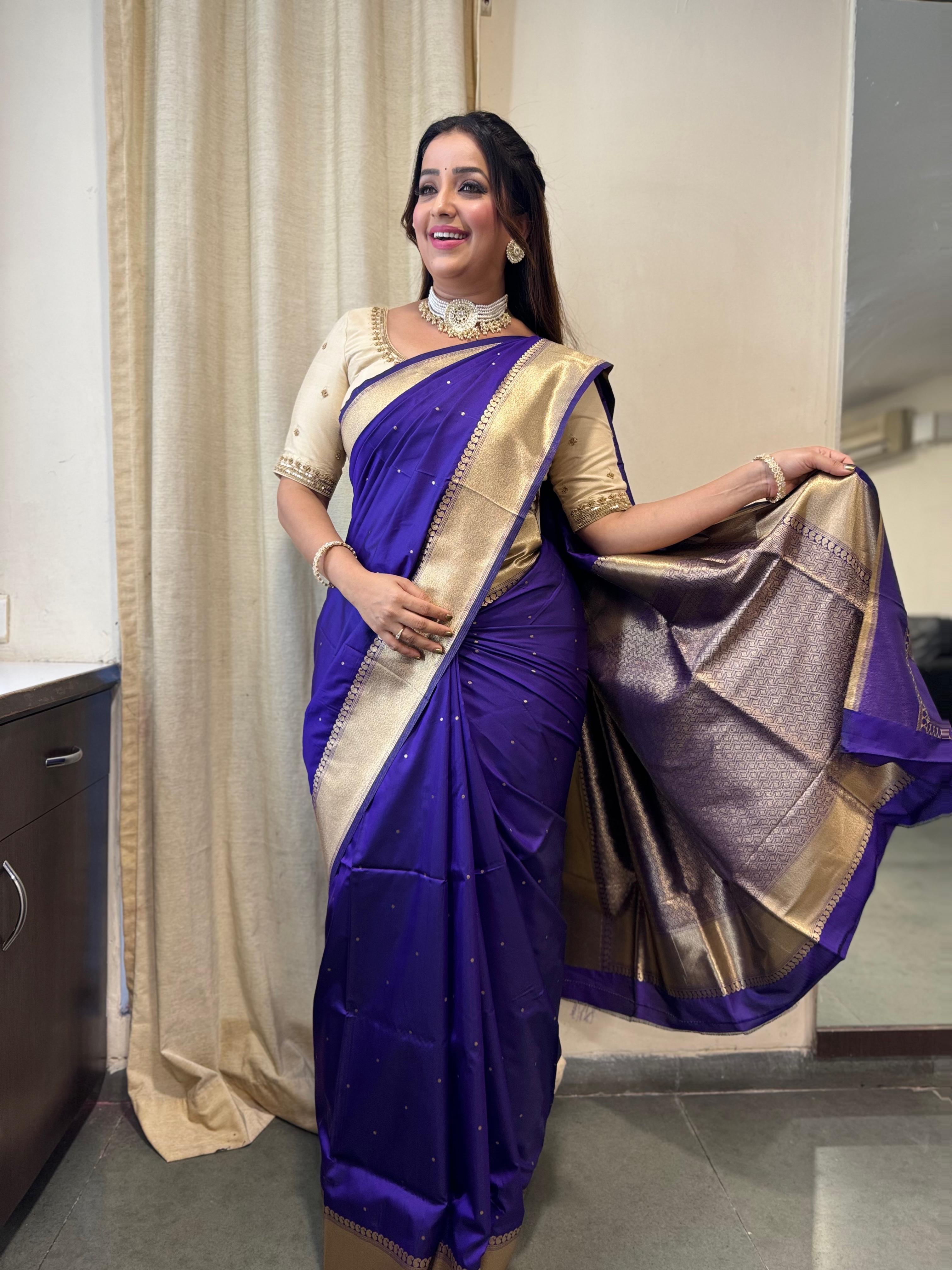 Mulled Wine Purple Woven Banarasi Satin Silk Saree