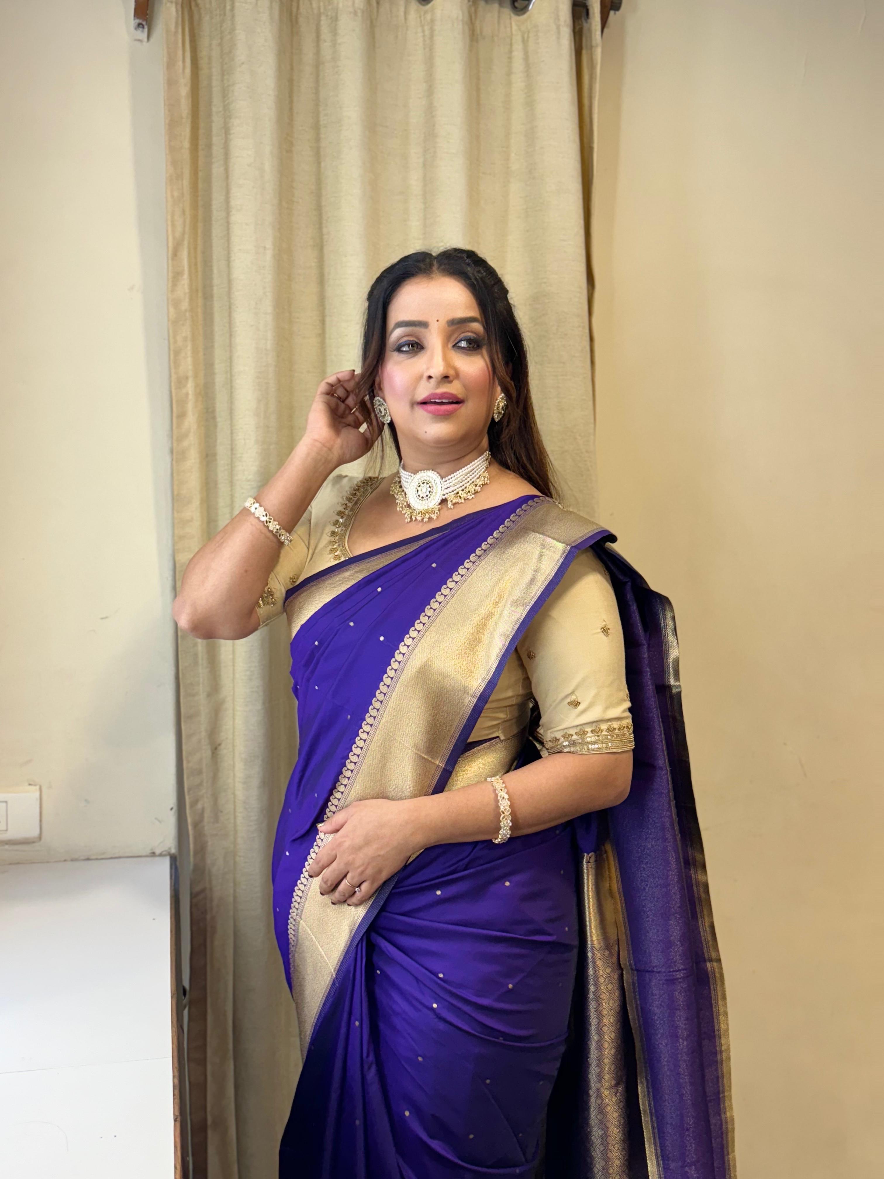 Mulled Wine Purple Woven Banarasi Satin Silk Saree