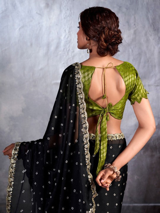 Rio Black Designer Georgette Bandhani Saree