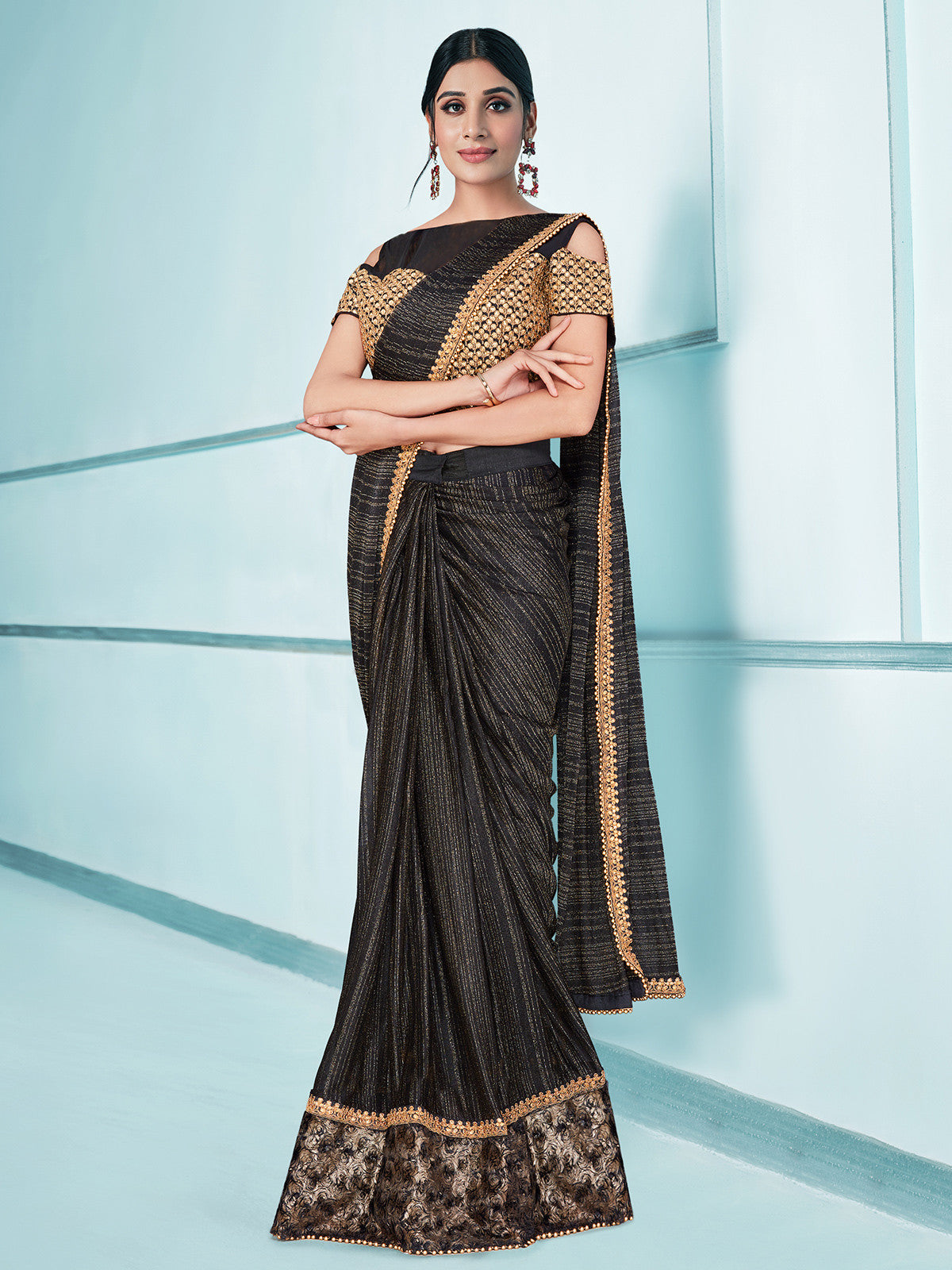 Tundora Black Embroidery Designer Georgette Partywear Saree