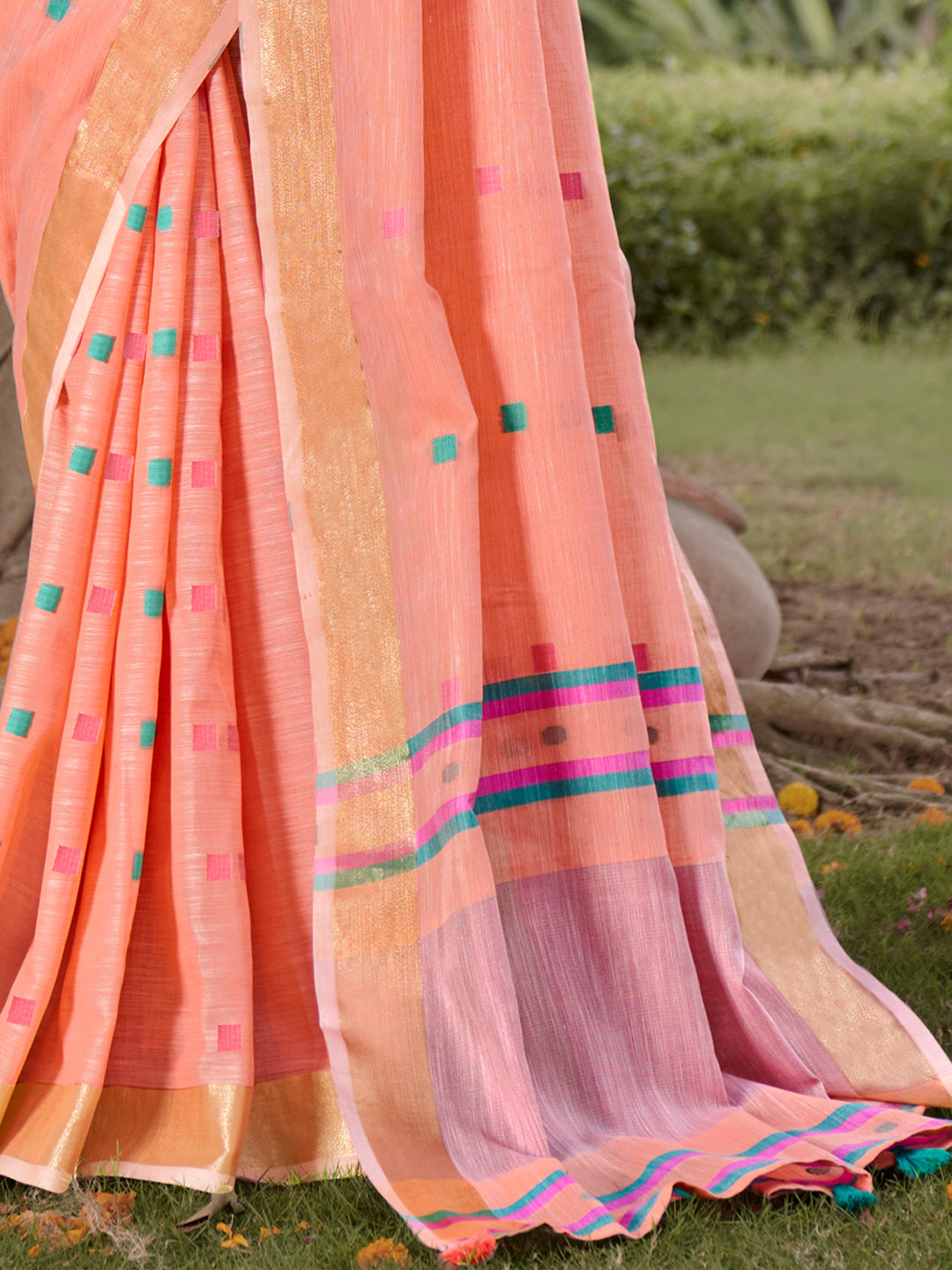 Tacao Peach Cotton Silk Saree