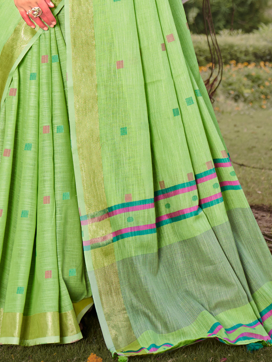 Pista Green Cotton Silk Saree