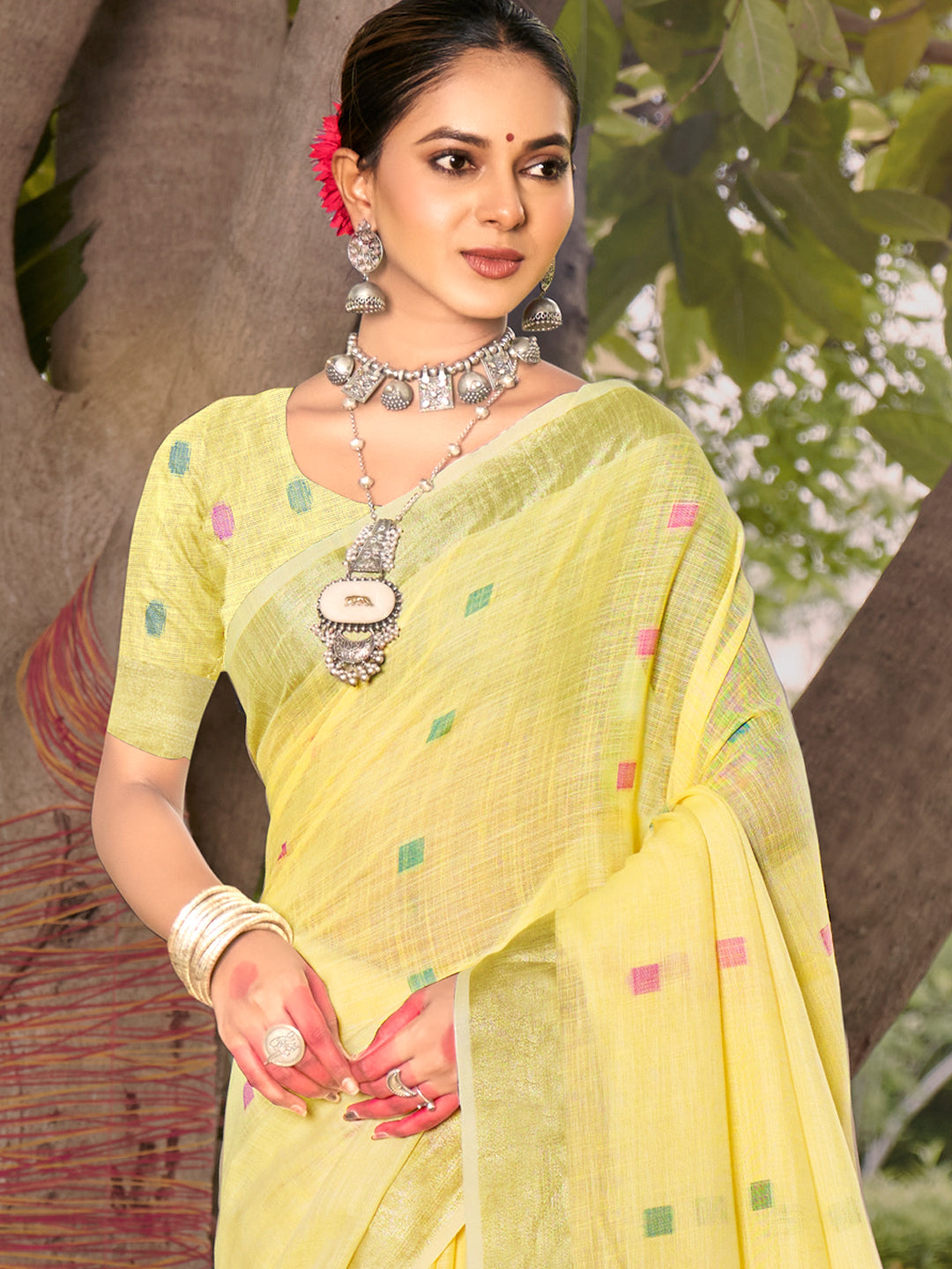 Bright Sun Yellow Cotton Silk Saree