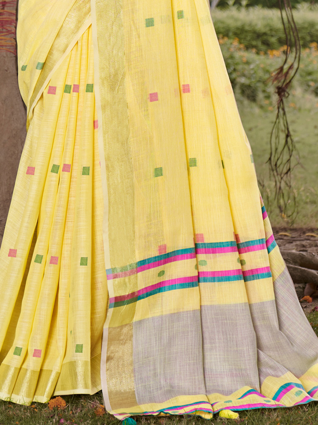 Bright Sun Yellow Cotton Silk Saree