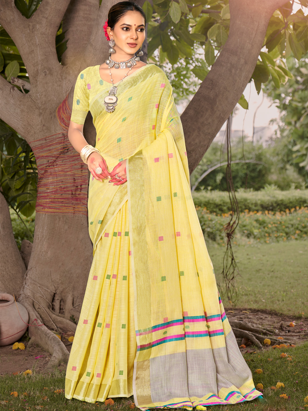 Bright Sun Yellow Cotton Silk Saree