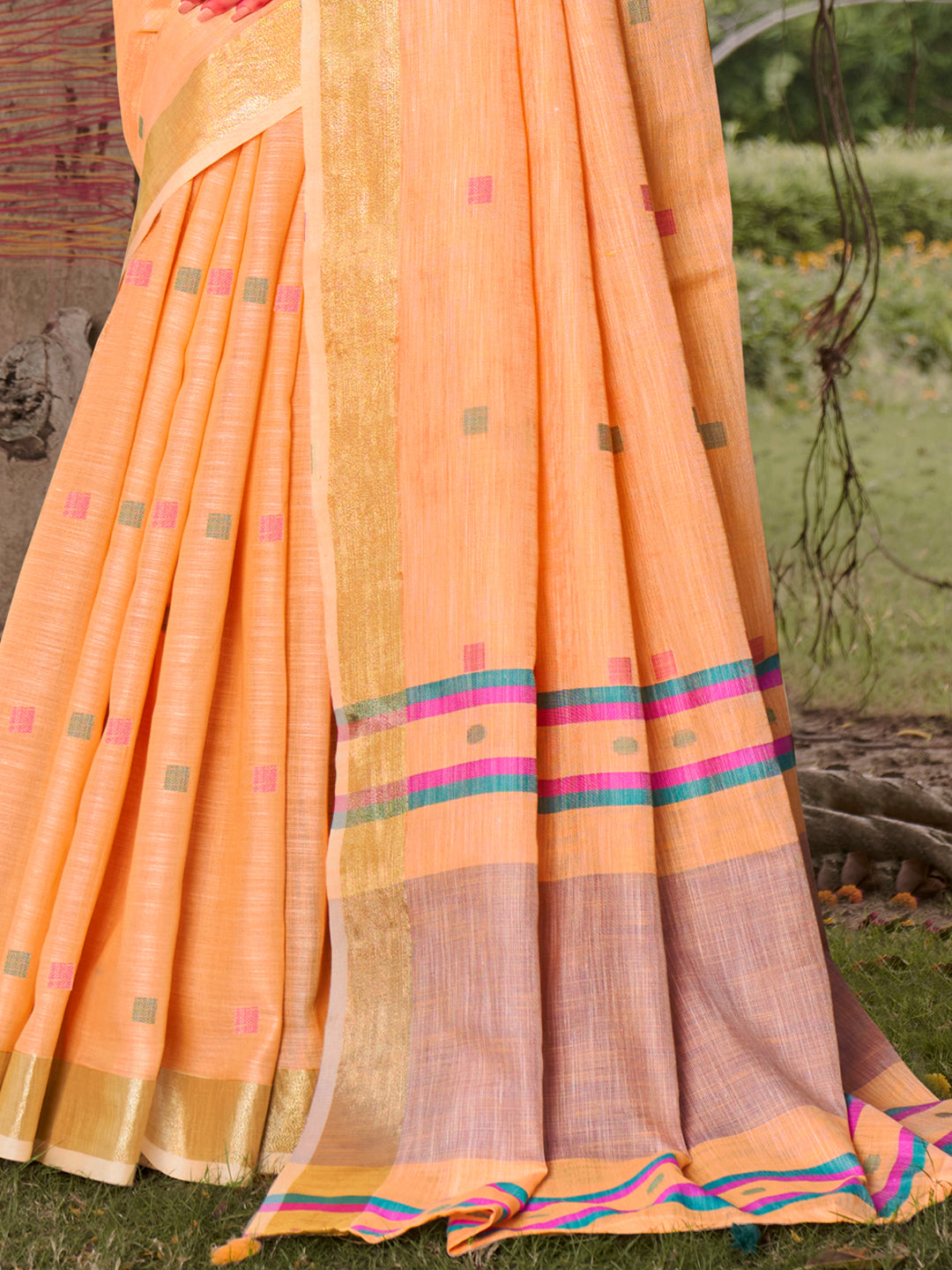 Peach Orange Cotton Silk Saree