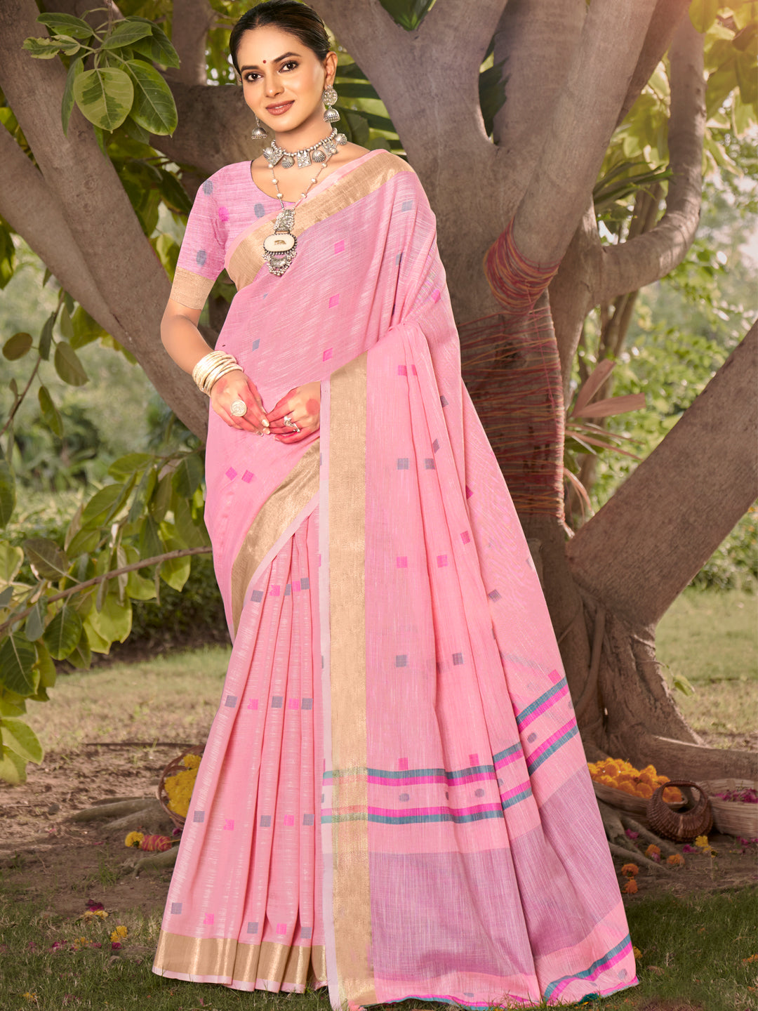 Candy Pink Cotton Silk Saree