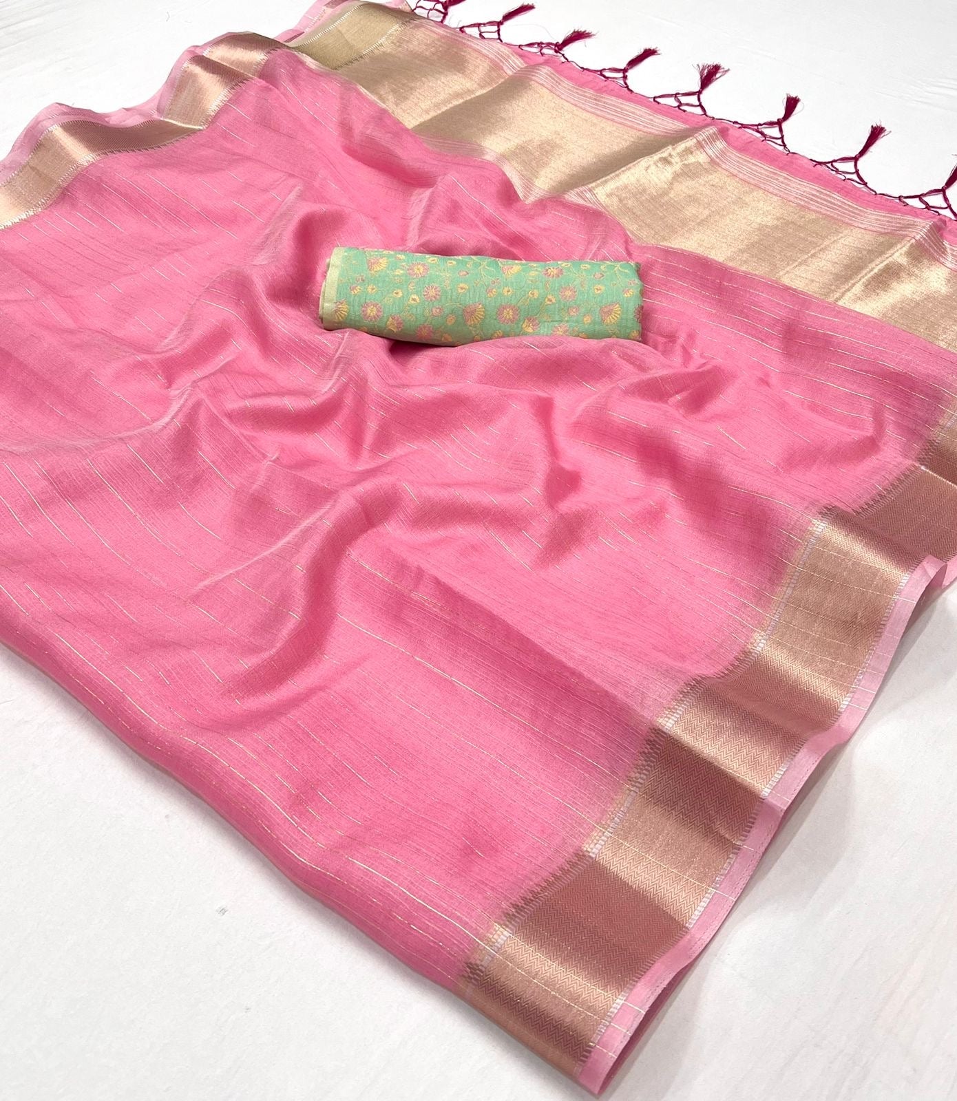 Shilo Pink Chiffon Handloom Saree