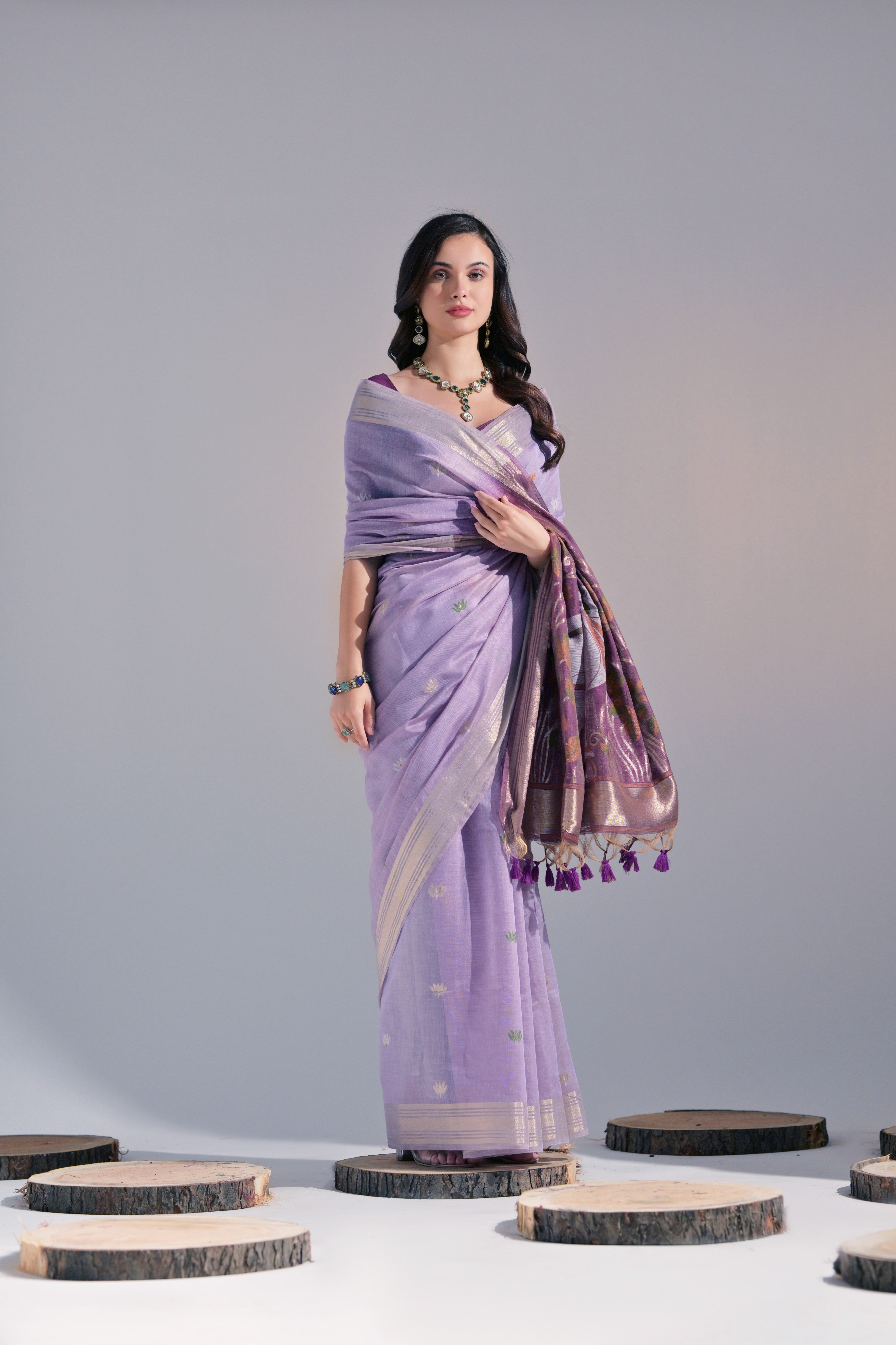 Blossom Purple Woven Muga Cotton Saree