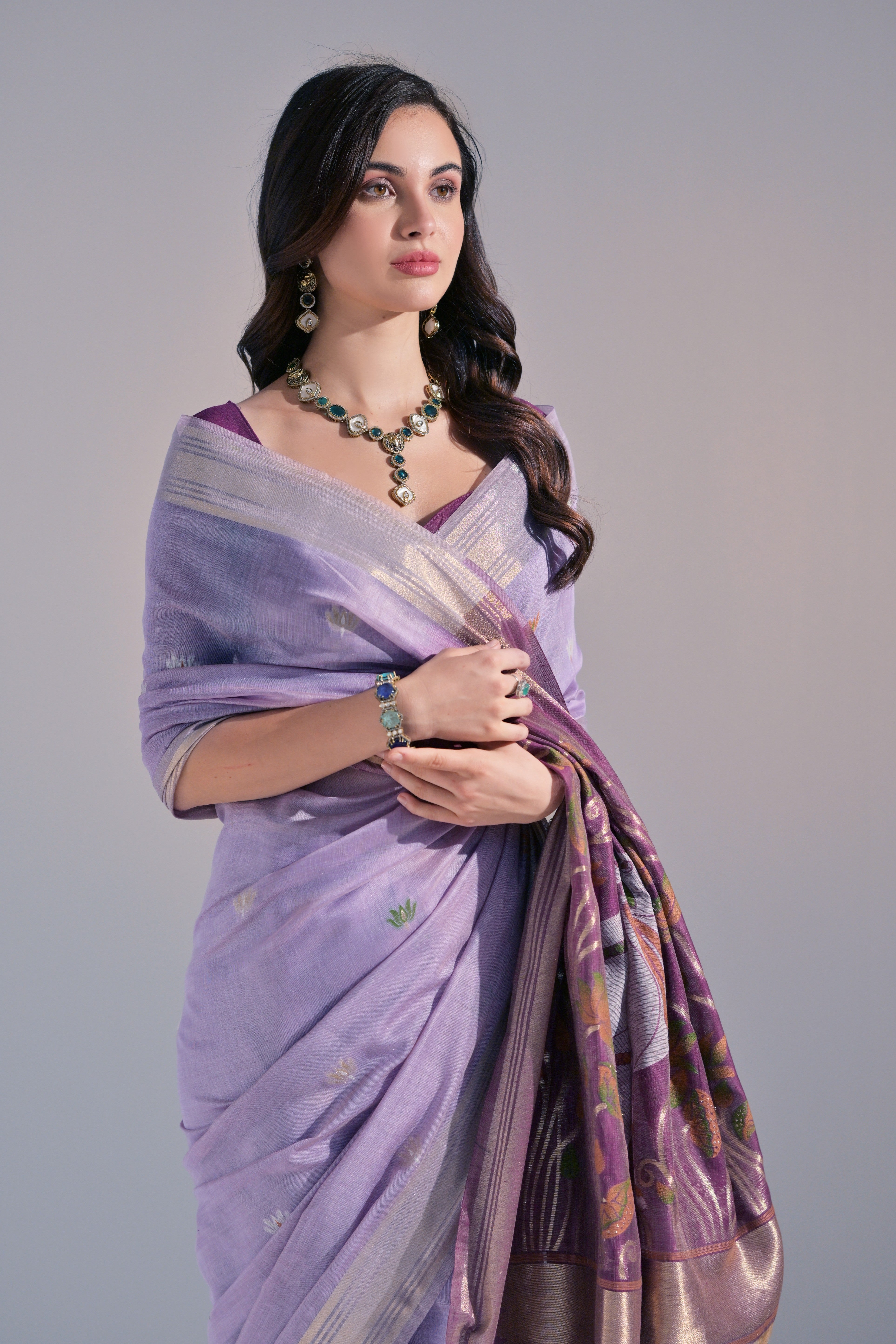 Blossom Purple Woven Muga Cotton Saree