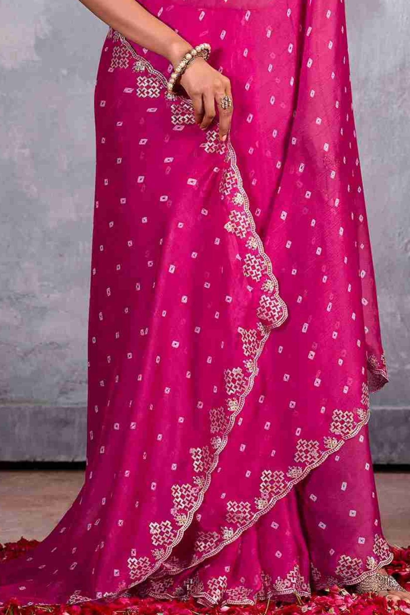 Rose Pink Designer Georgette Bandhani Saree