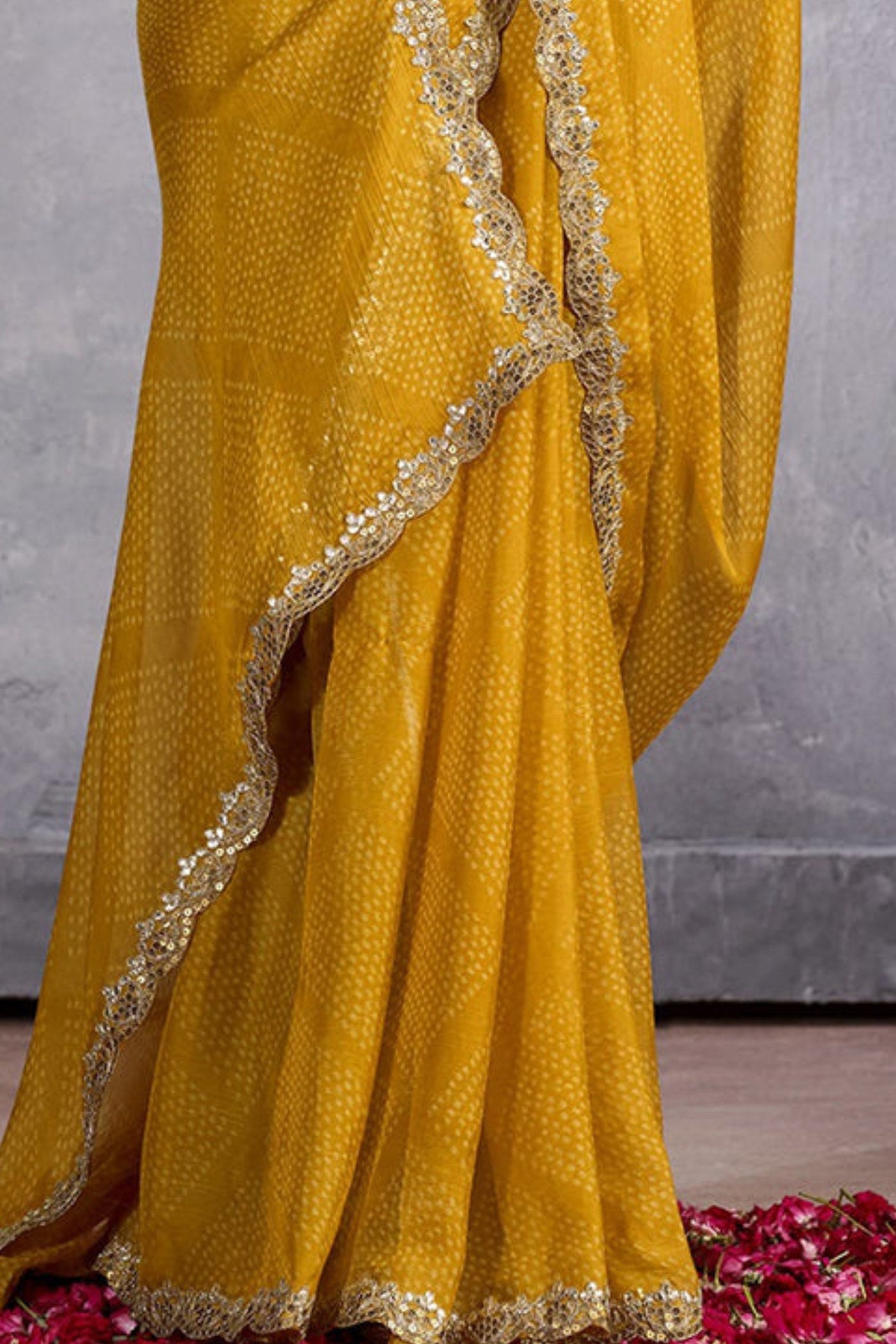 Sun Yellow Designer Georgette Bandhani Saree