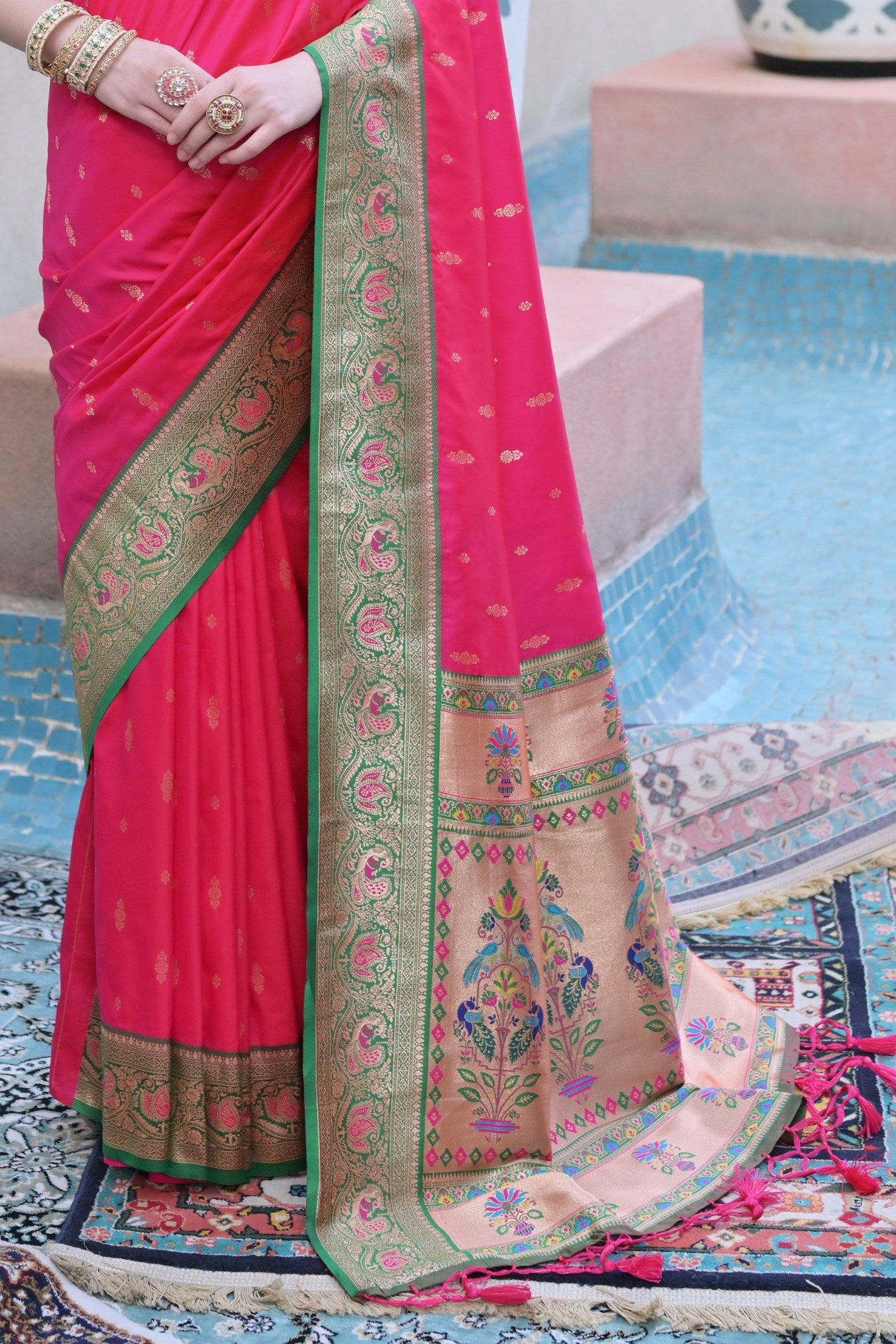 Shocking Pink Zari Woven Paithani Saree