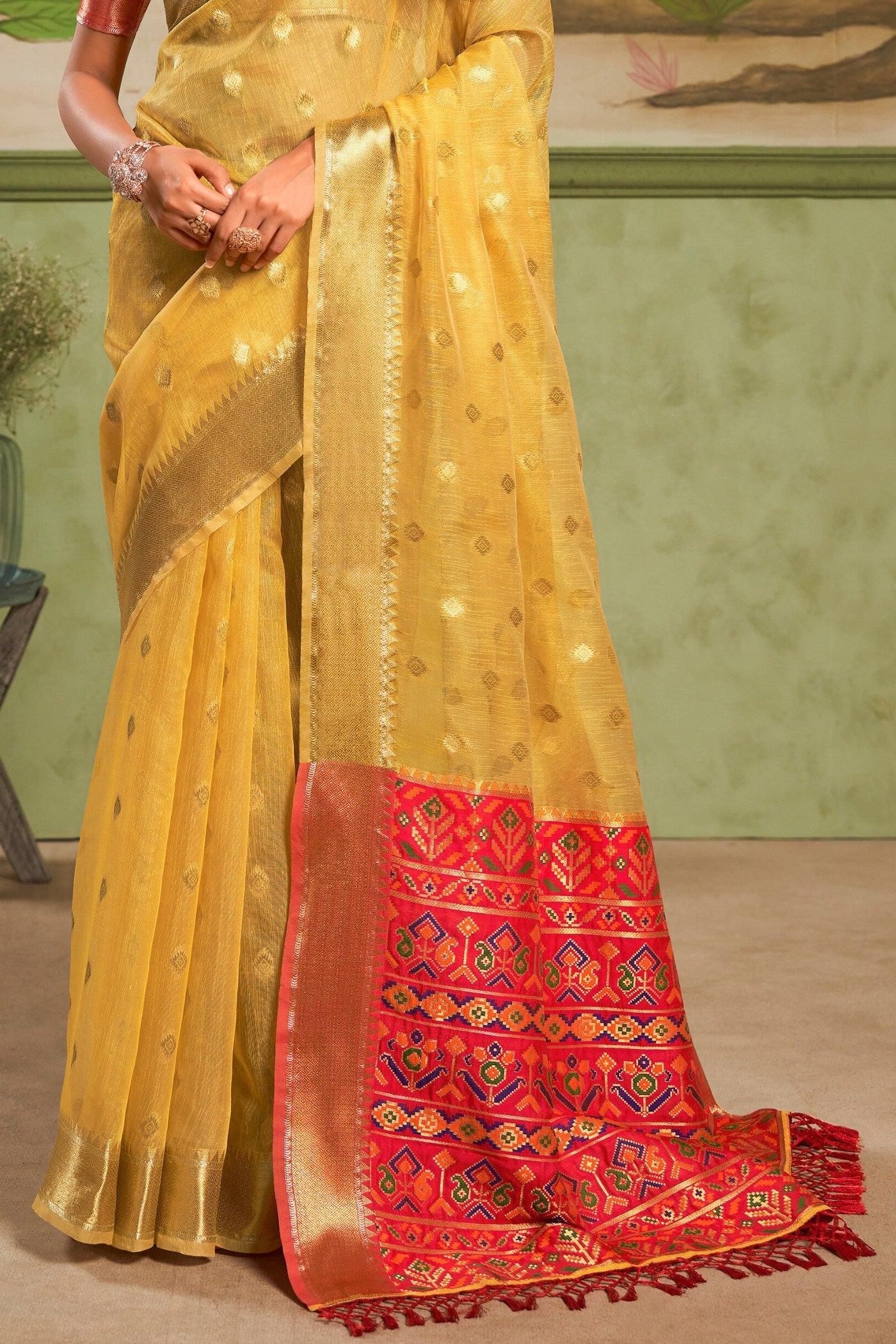 Tussock Yellow Banarasi Tissue Silk Saree