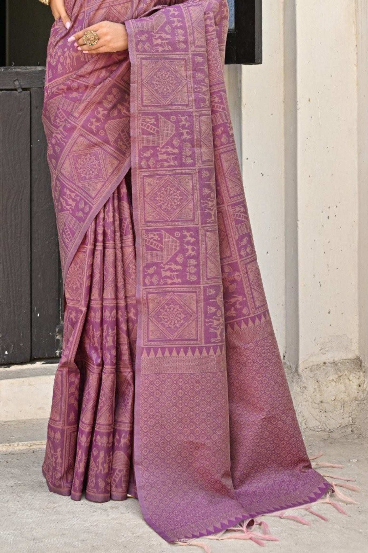 Rose Dust Purple Woven Kalamkari Raw Silk Saree