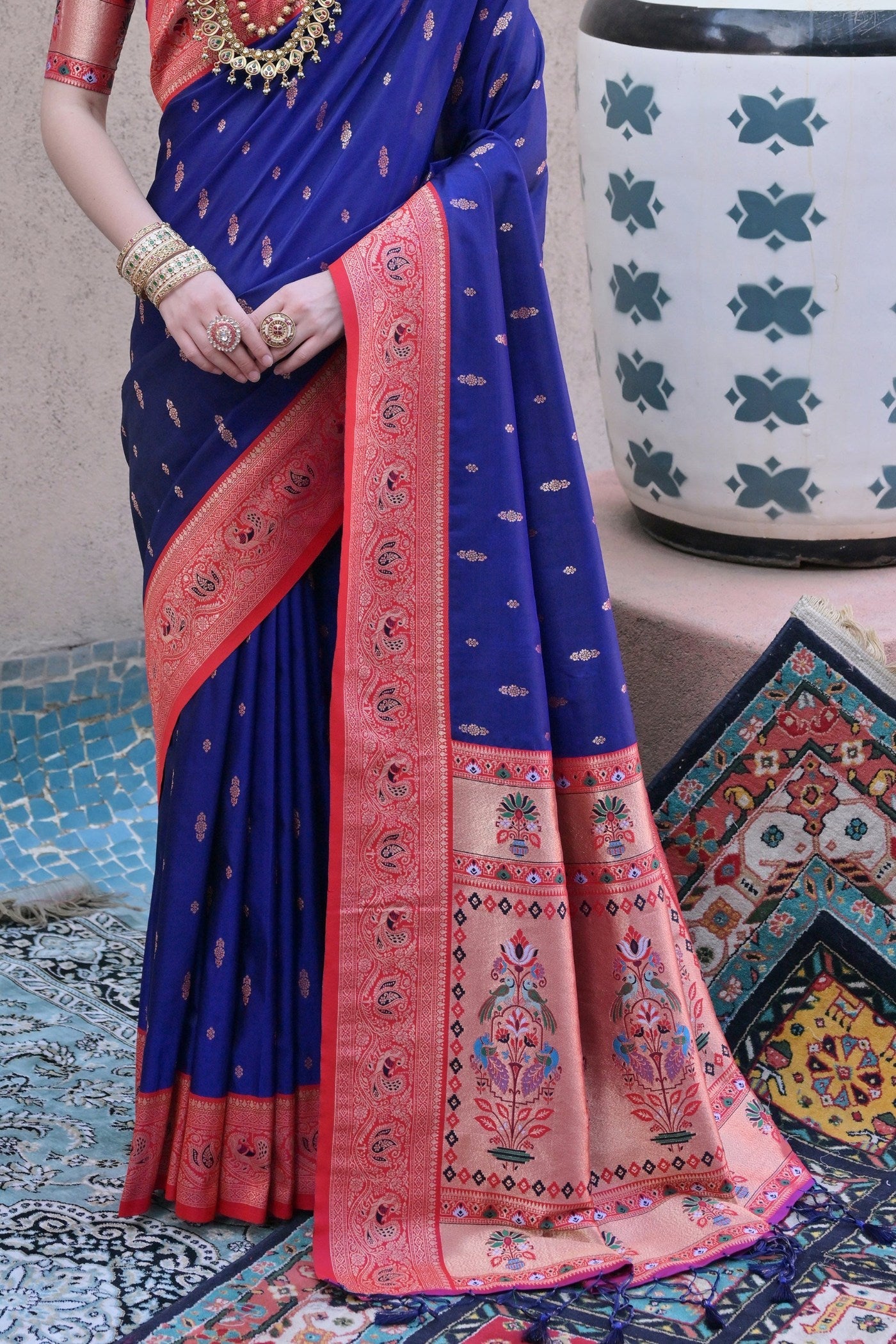 Admiral Blue Zari Woven Paithani Saree