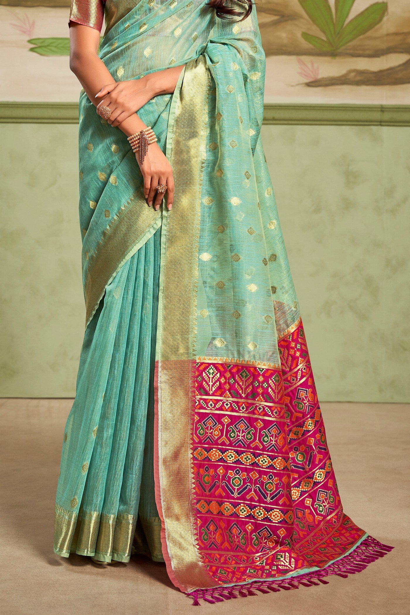 Hint Of Blue Banarasi Tissue Silk Saree