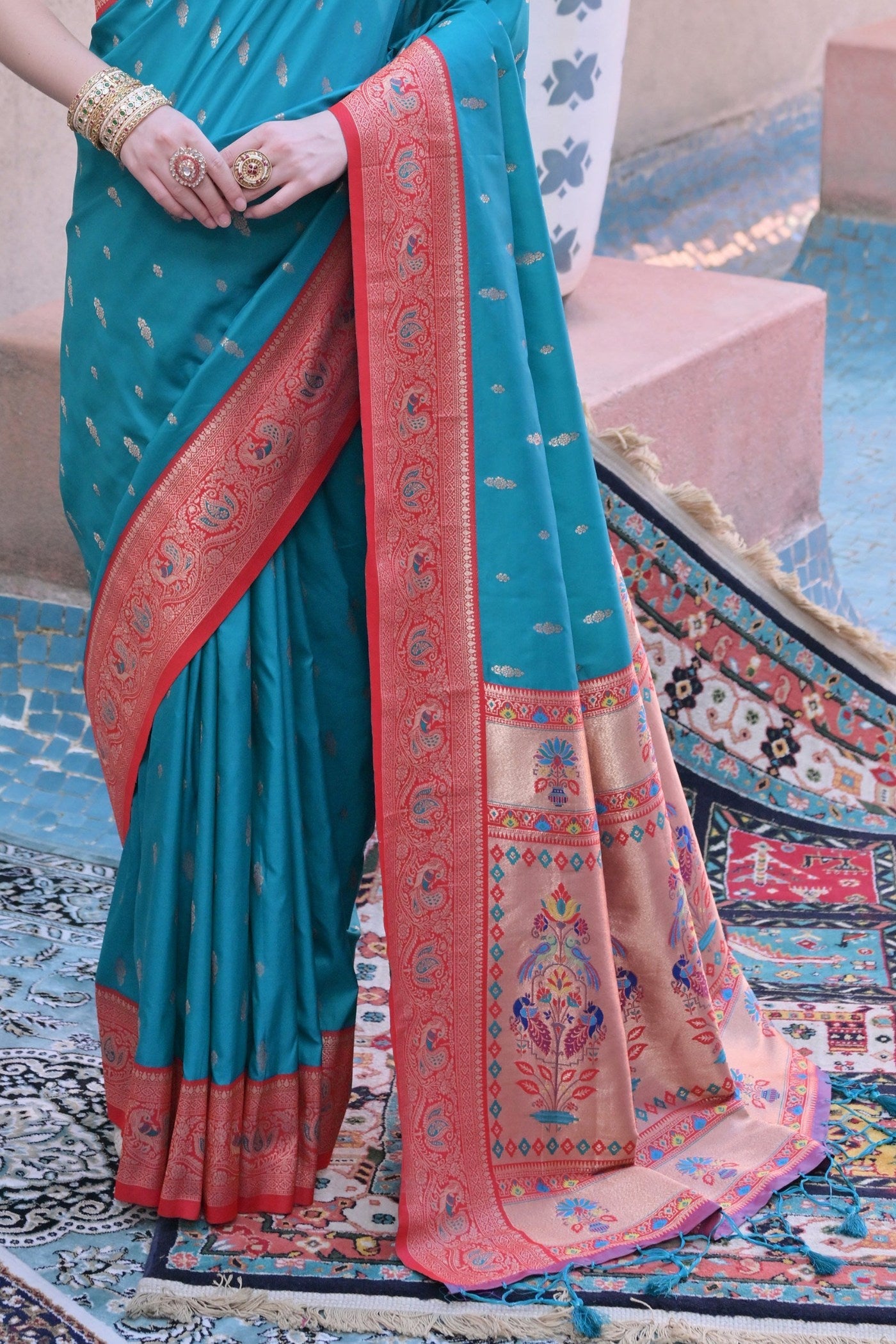 Capri Blue Zari Woven Paithani Saree