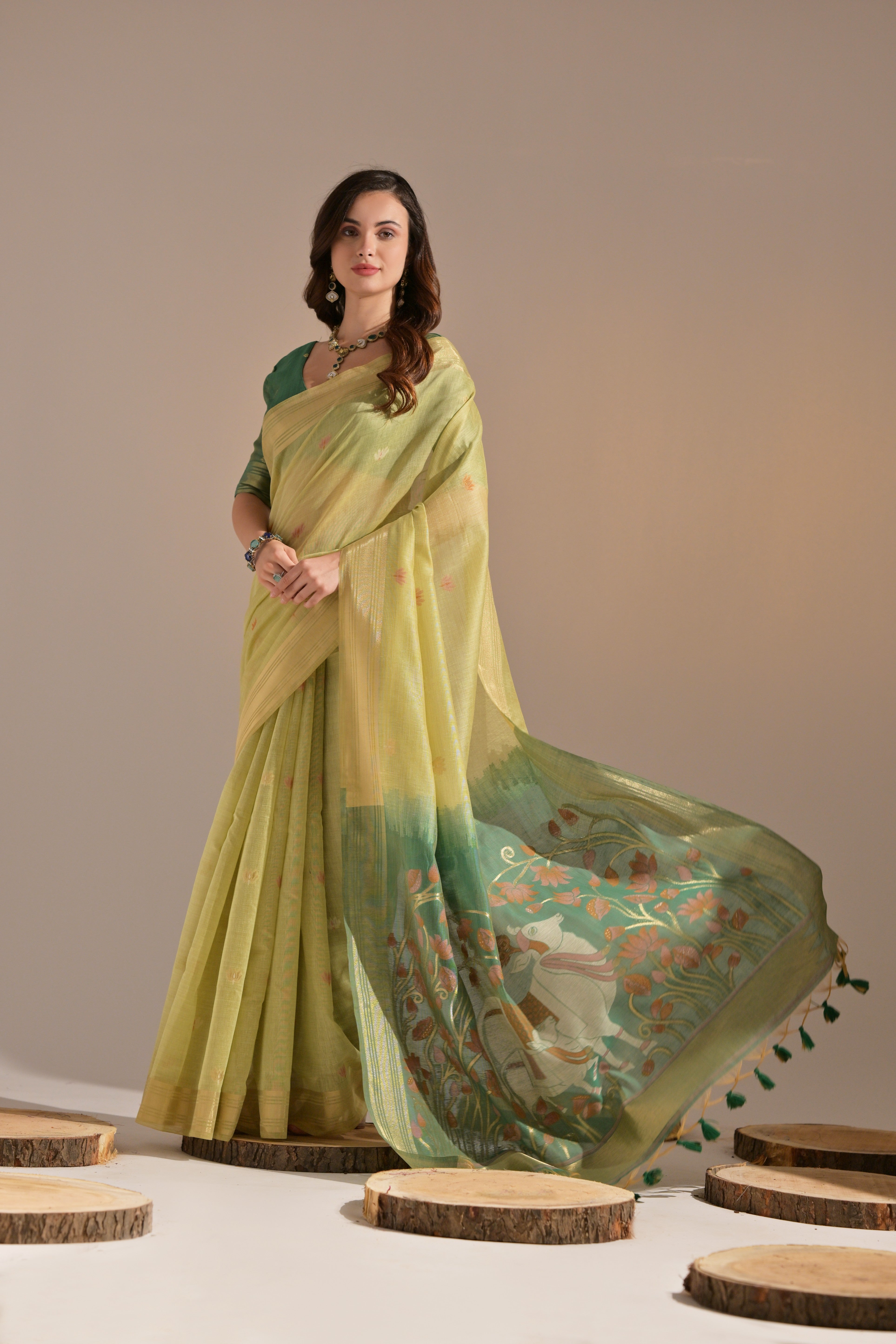 Light Sun Yellow Woven Muga Cotton Saree