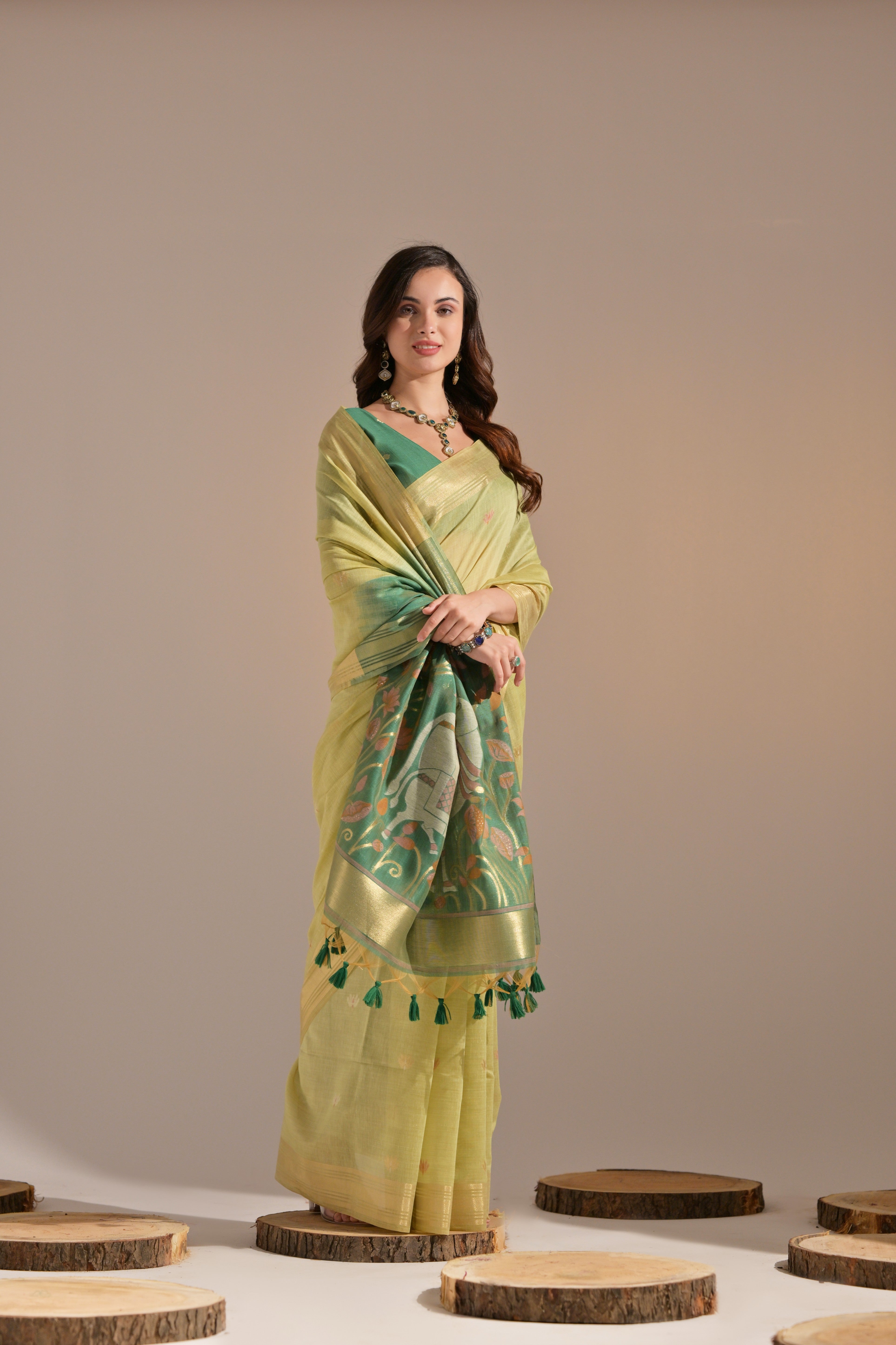 Light Sun Yellow Woven Muga Cotton Saree