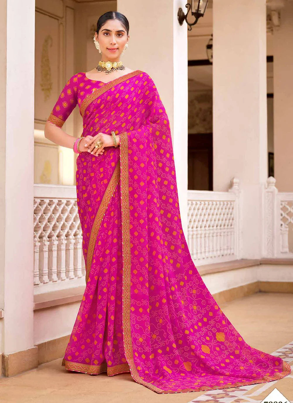 Razzmatazz Pink Chiffon Bandhani Saree