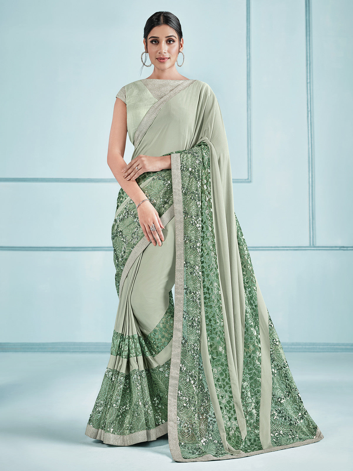 Pixie Green Embroidery Designer Georgette Partywear Saree