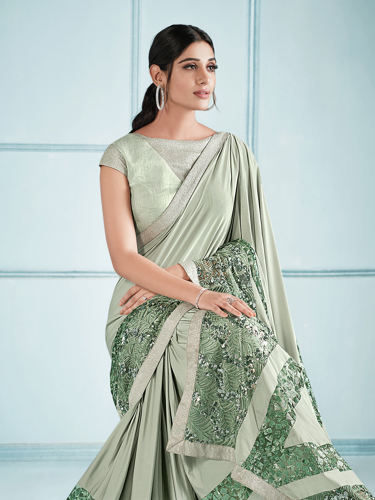 Pixie Green Embroidery Designer Georgette Partywear Saree